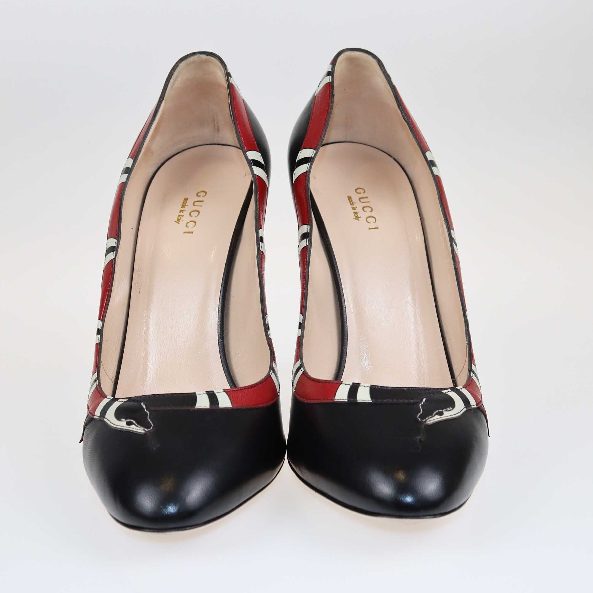 Gucci Black Red Yoko Snake High Heel Pumps