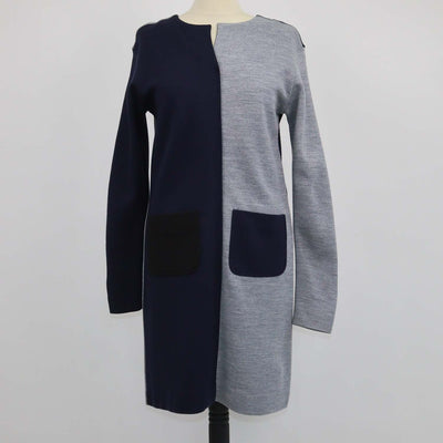 Marni Tricolor Blend Fabric Colorblock Long Sleeve Dress