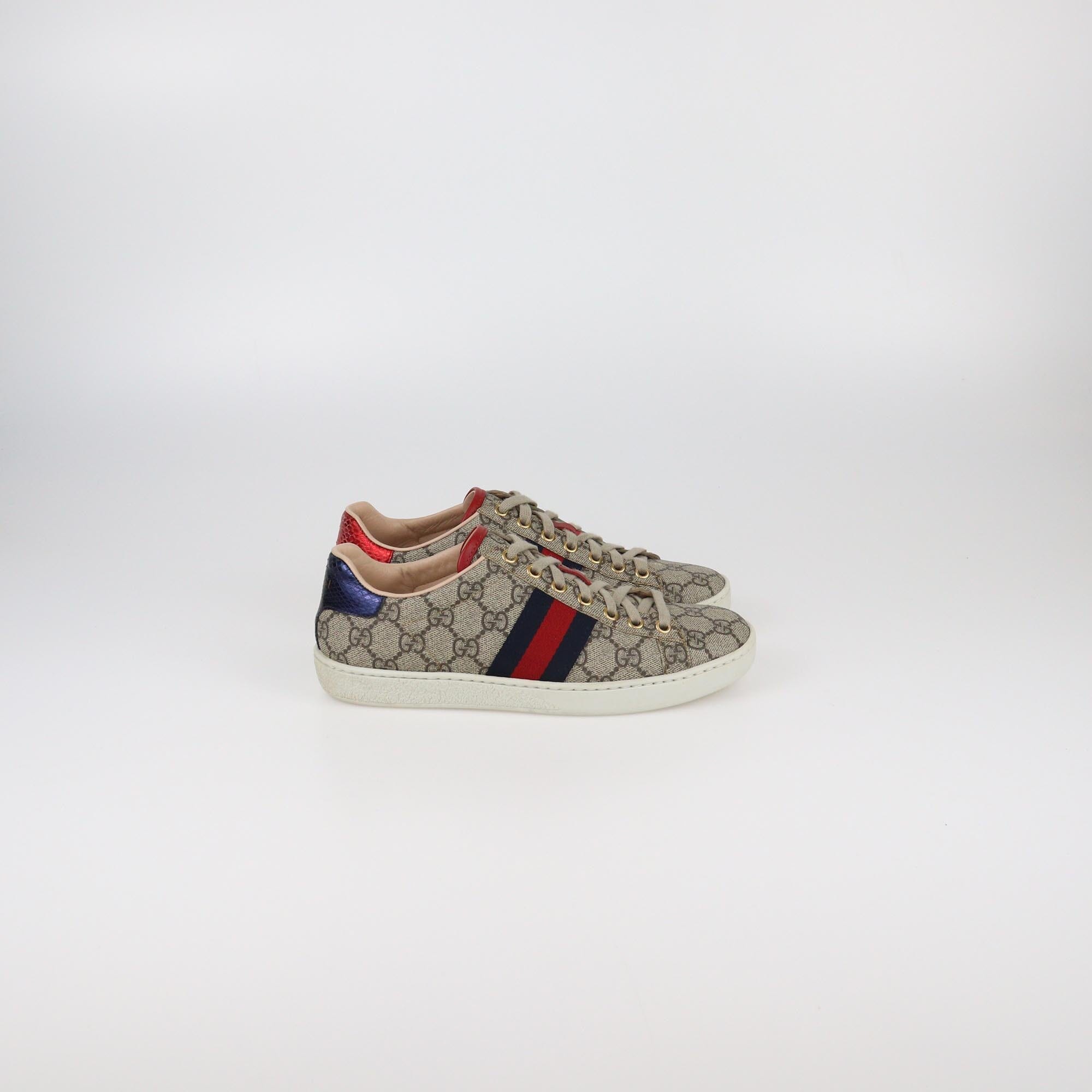 Gucci Beige GG Supreme Web Ace Sneakers Womens Gucci 