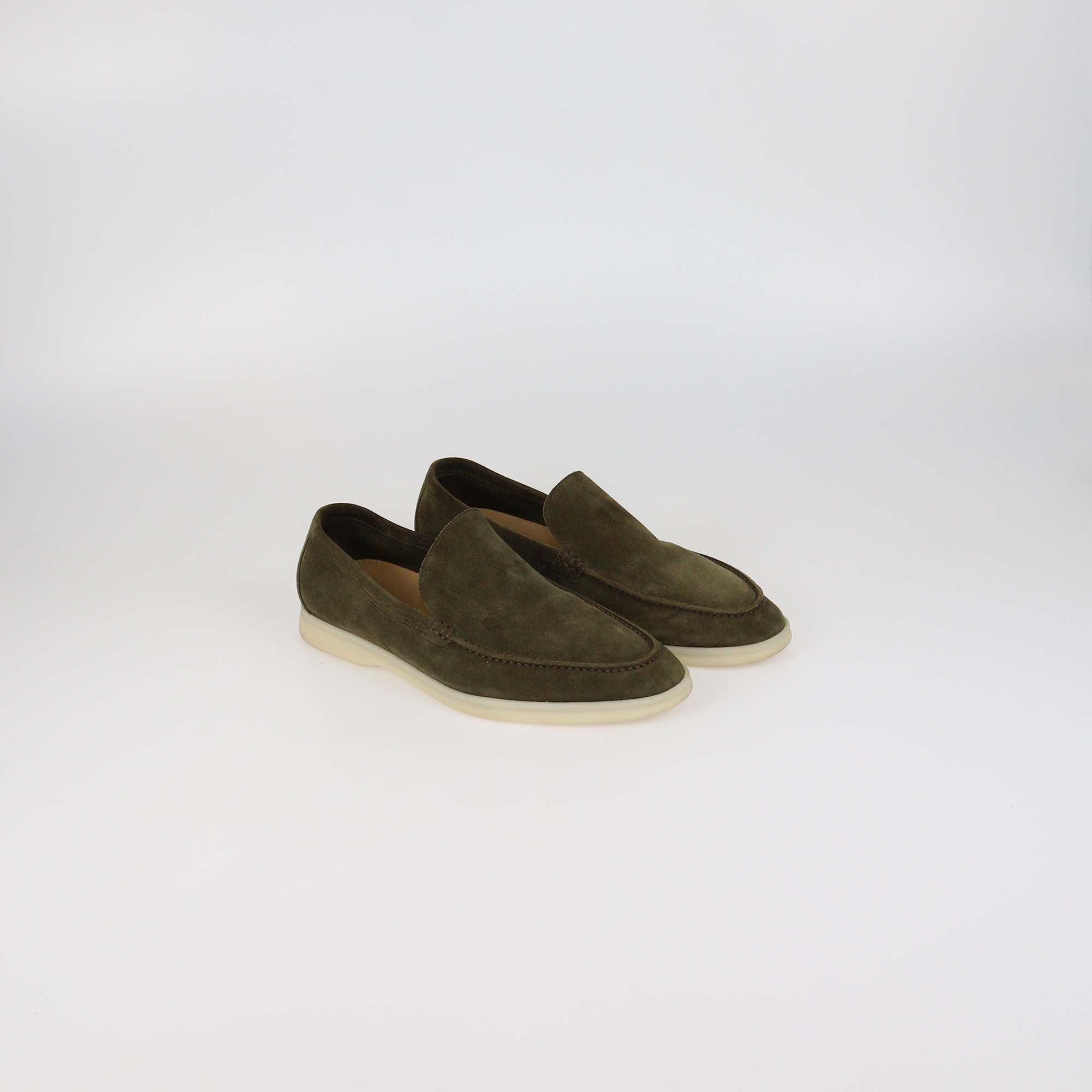 Loro Piana Olive Green Suede Summer Walk Loafers