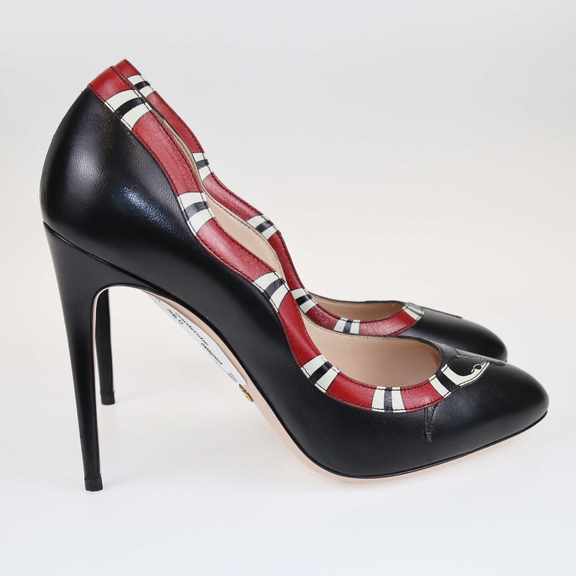 Gucci Black/Red Yoko Snake High Heel Pumps Shoes Gucci 