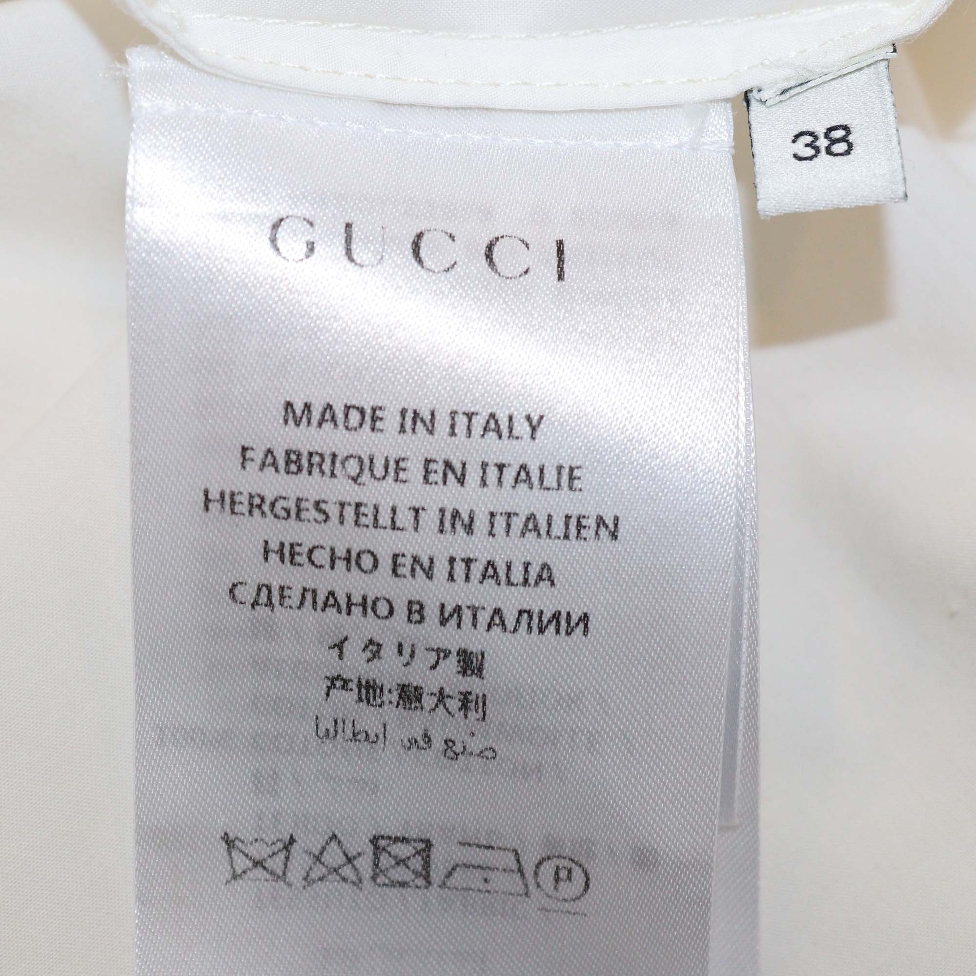 Gucci Off White Cotton Ruffled Long Sleeve Shirt Blouse