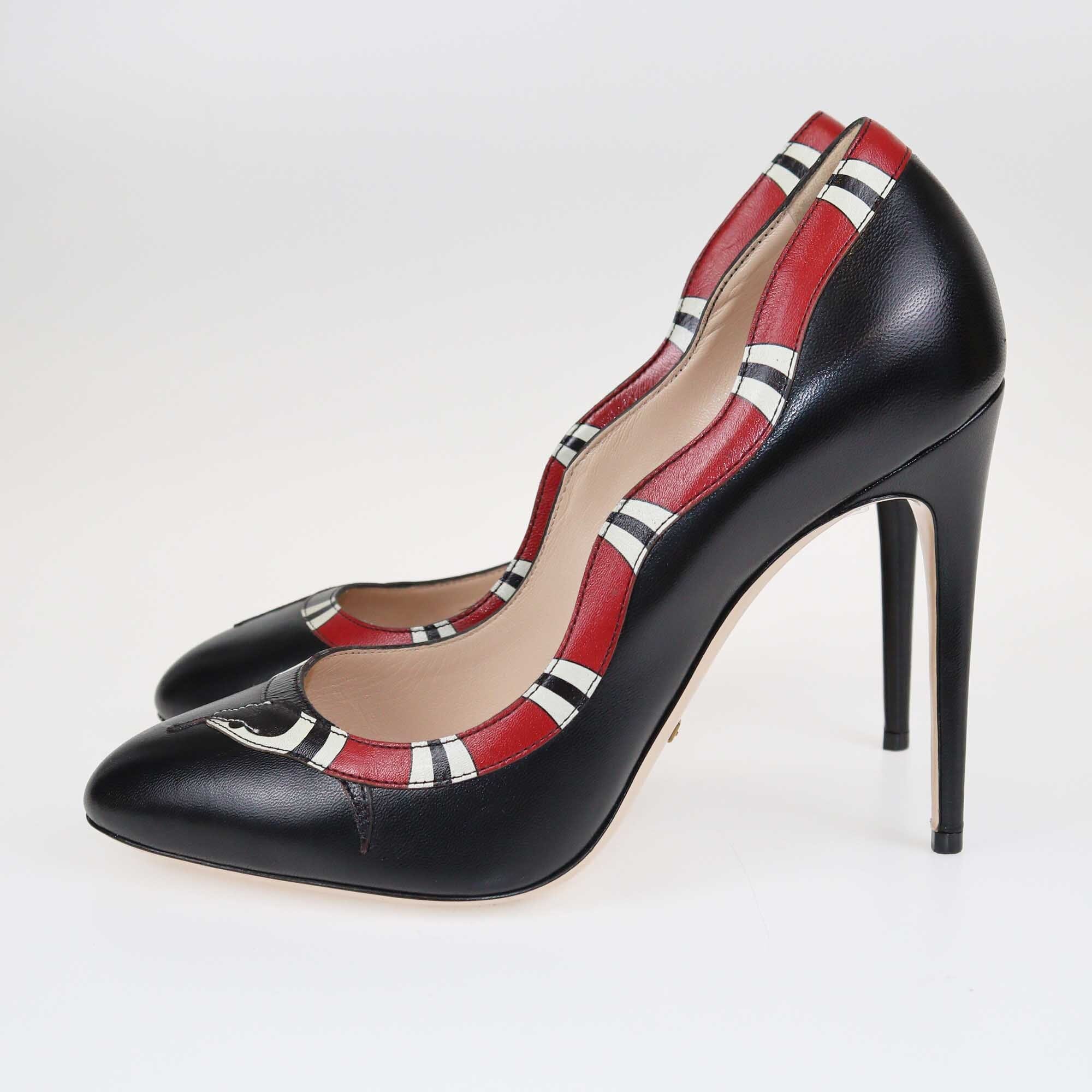 Gucci Black/Red Yoko Snake High Heel Pumps Shoes Gucci 