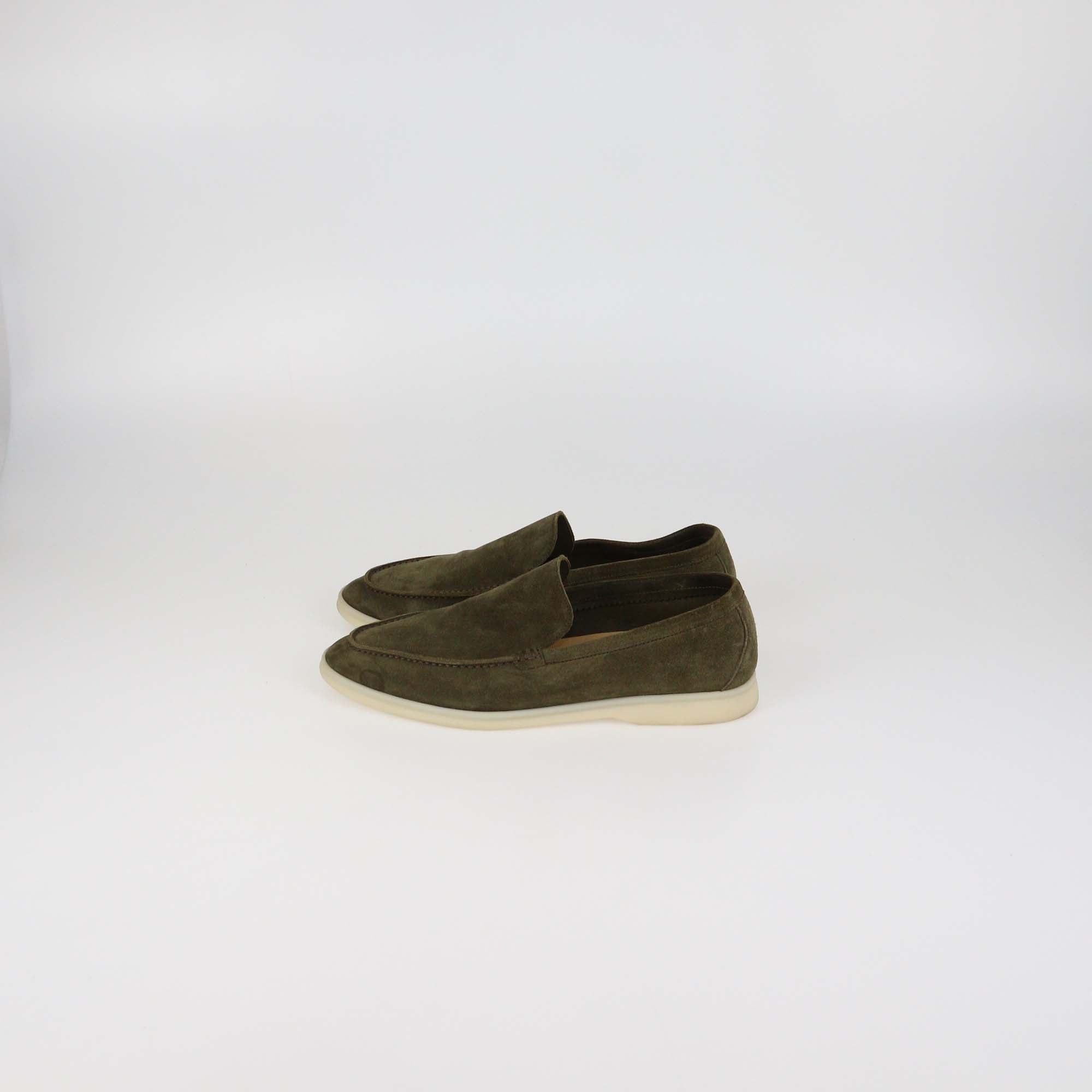 Loro Piana Olive Green Suede Summer Walk Loafers