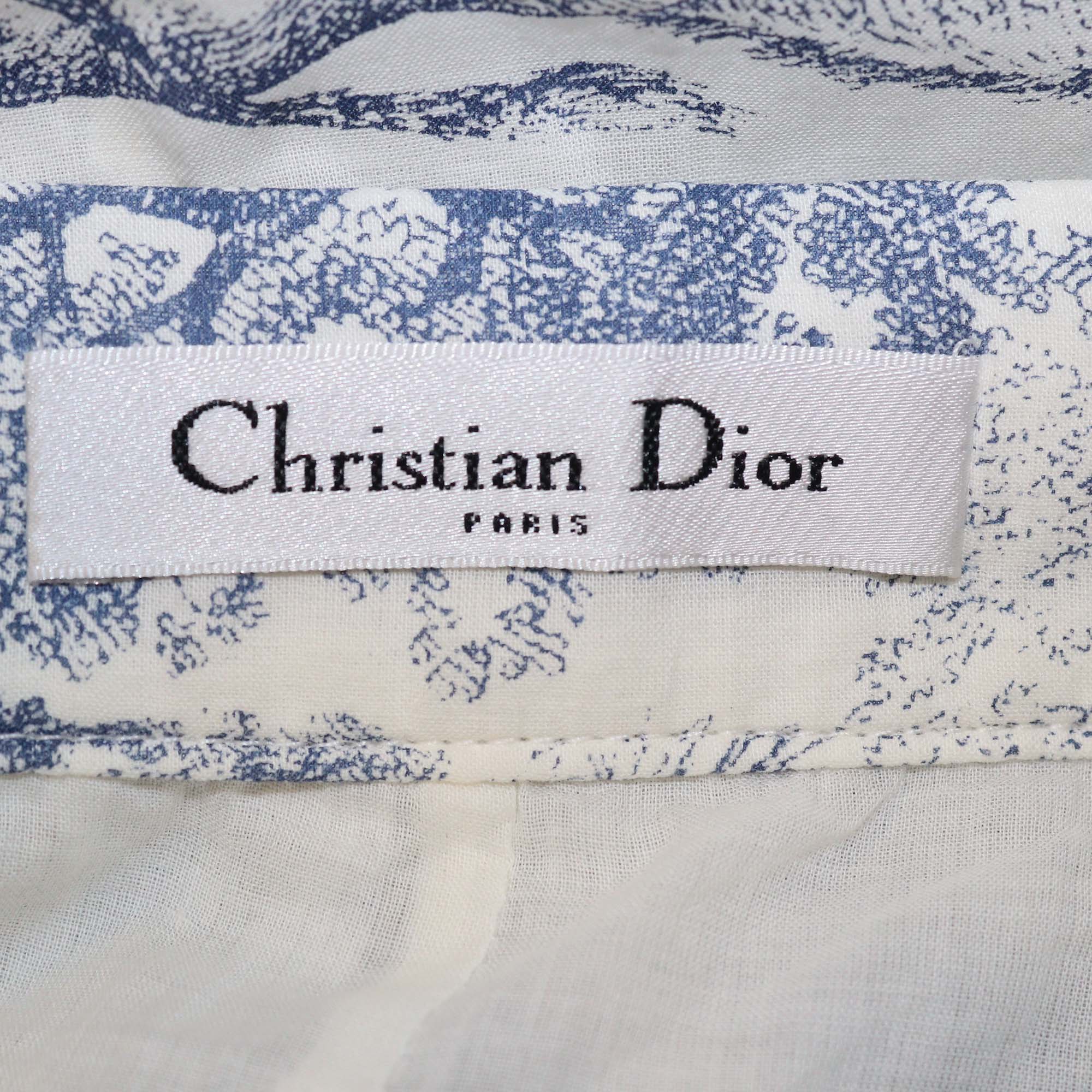 Christian Dior Navy Blue Toile De Jouy Printed Cotton Flared Skirt