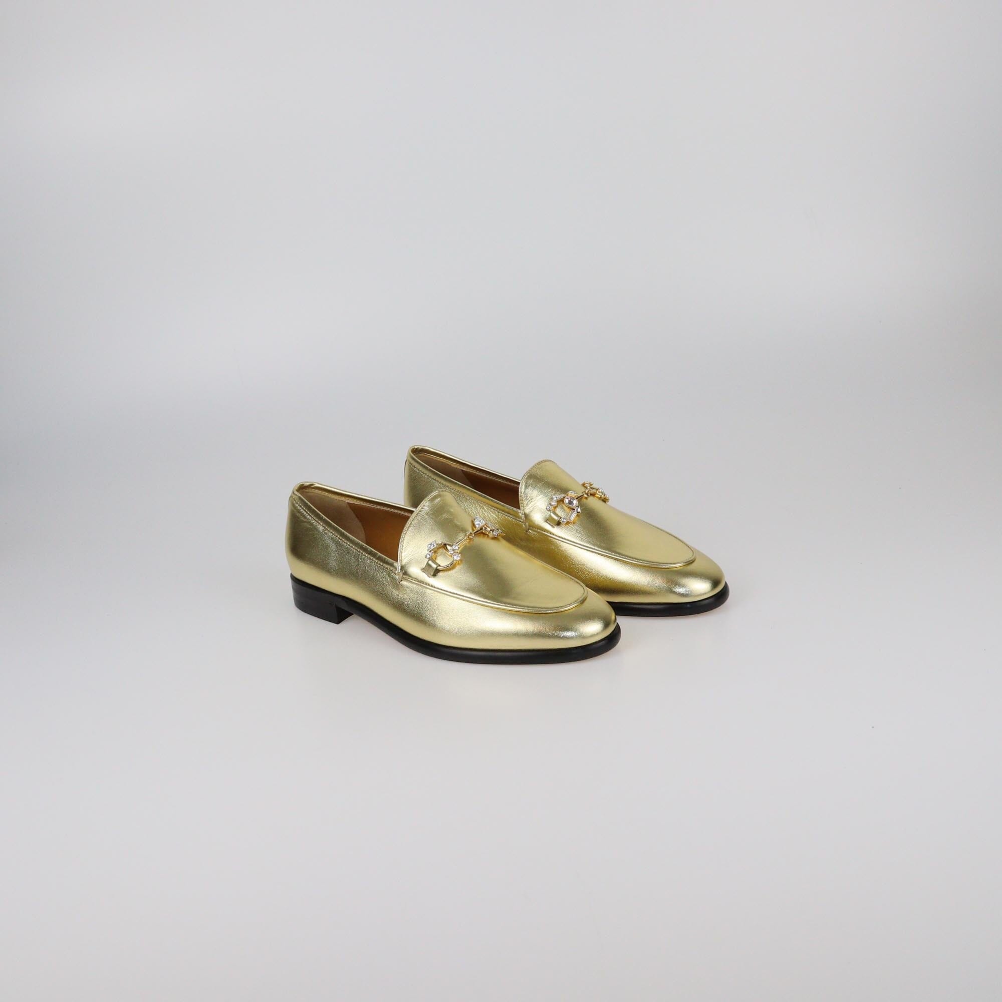 Gucci Gold Jordaan Loafers Womens Gucci 