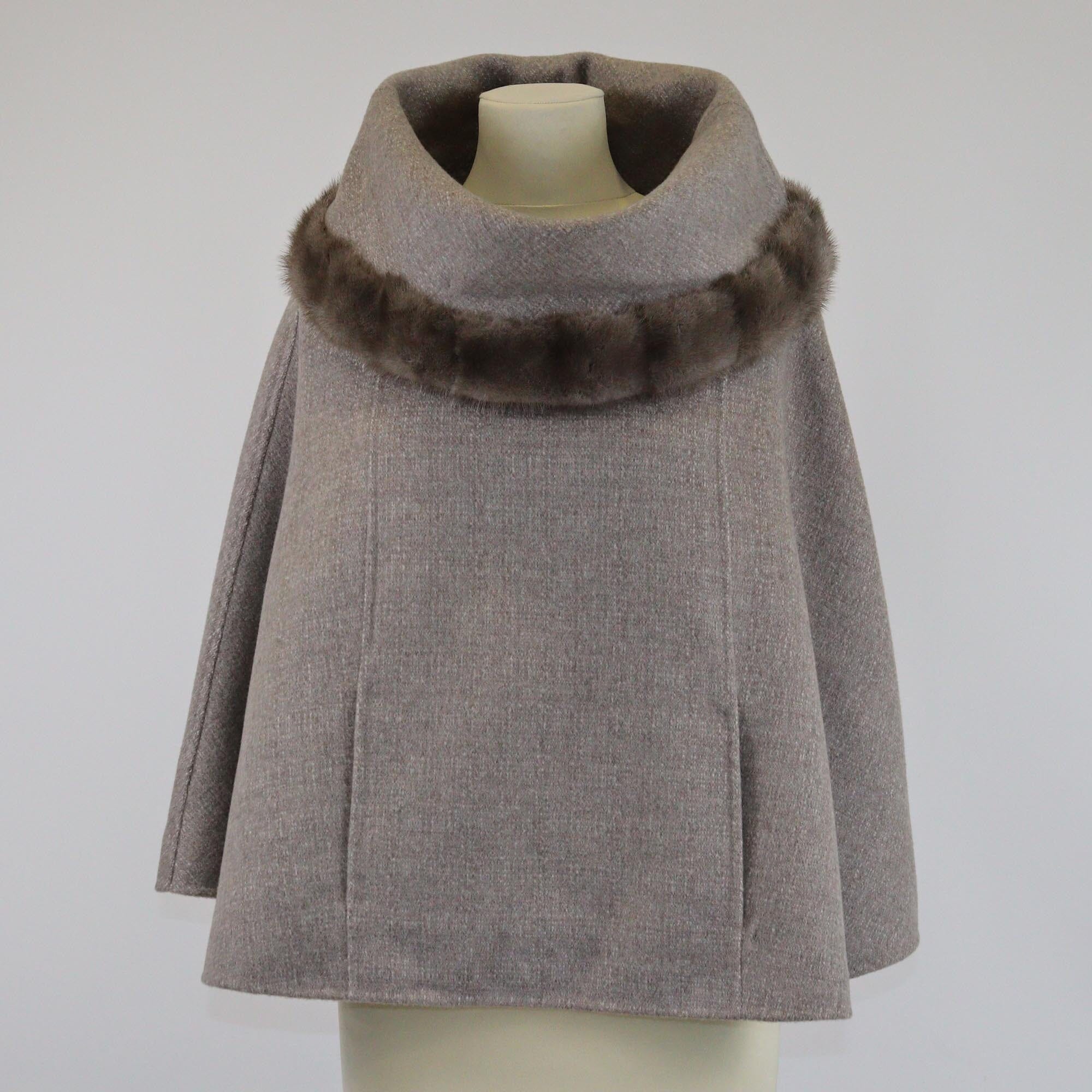 Loro Piana Grey Cashmere & Mink Fur Trimmed Cape Womens Loro Piana 