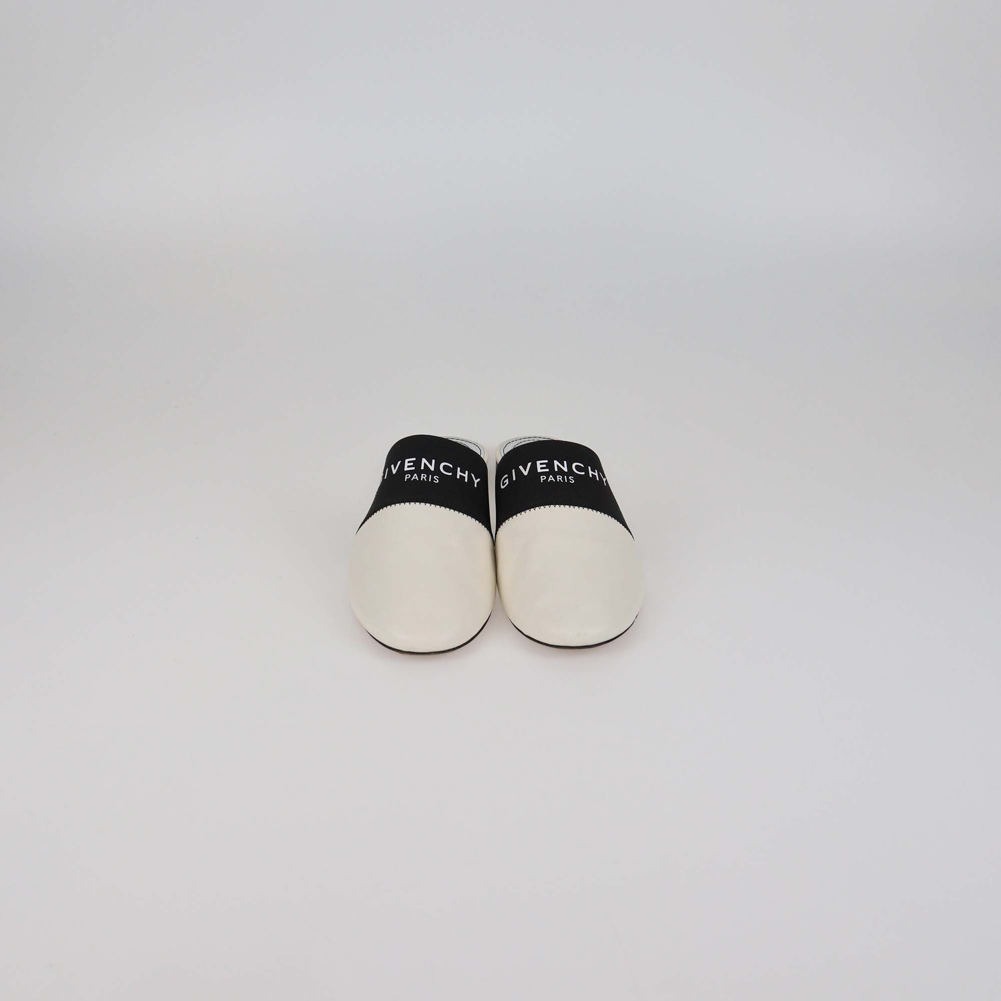 Givenchy White/Black Leather Bedford Flat Mules
