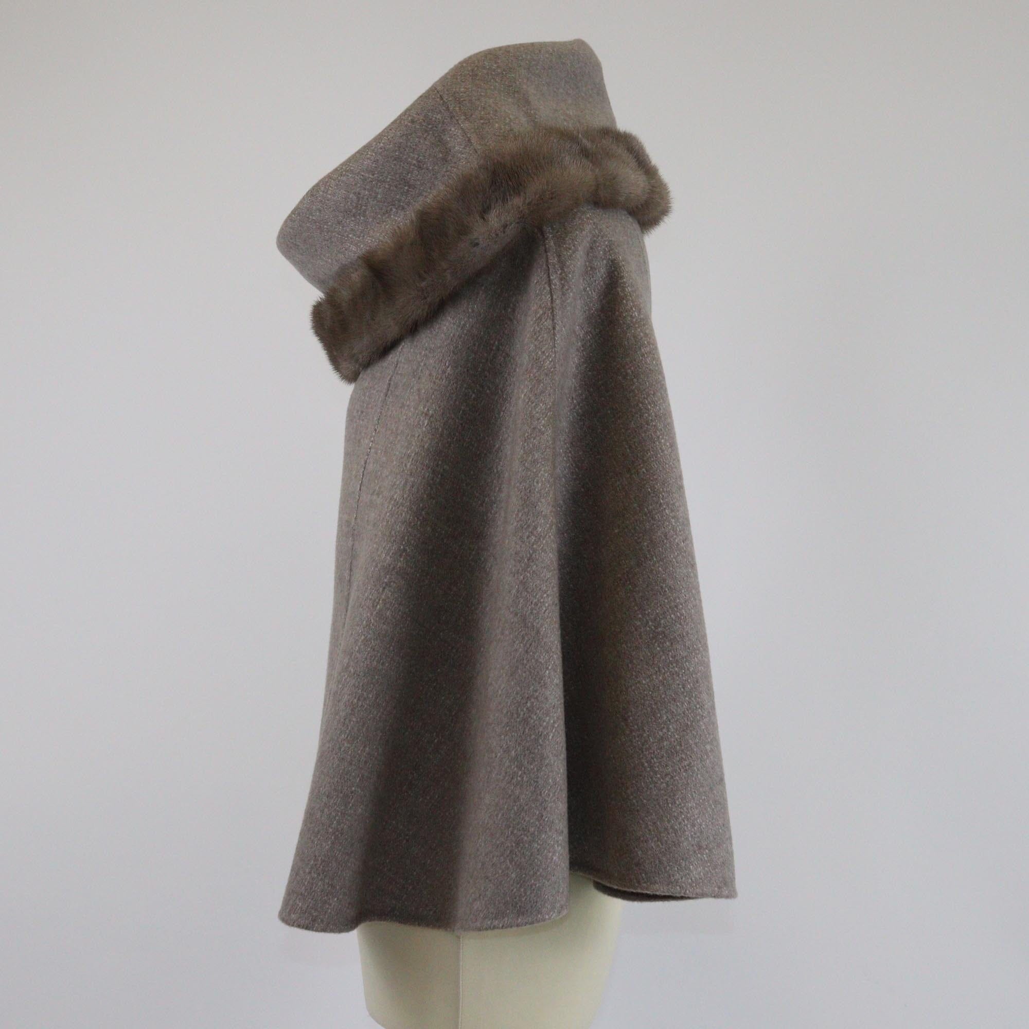 Loro Piana Grey Cashmere & Mink Fur Trimmed Cape Womens Loro Piana 