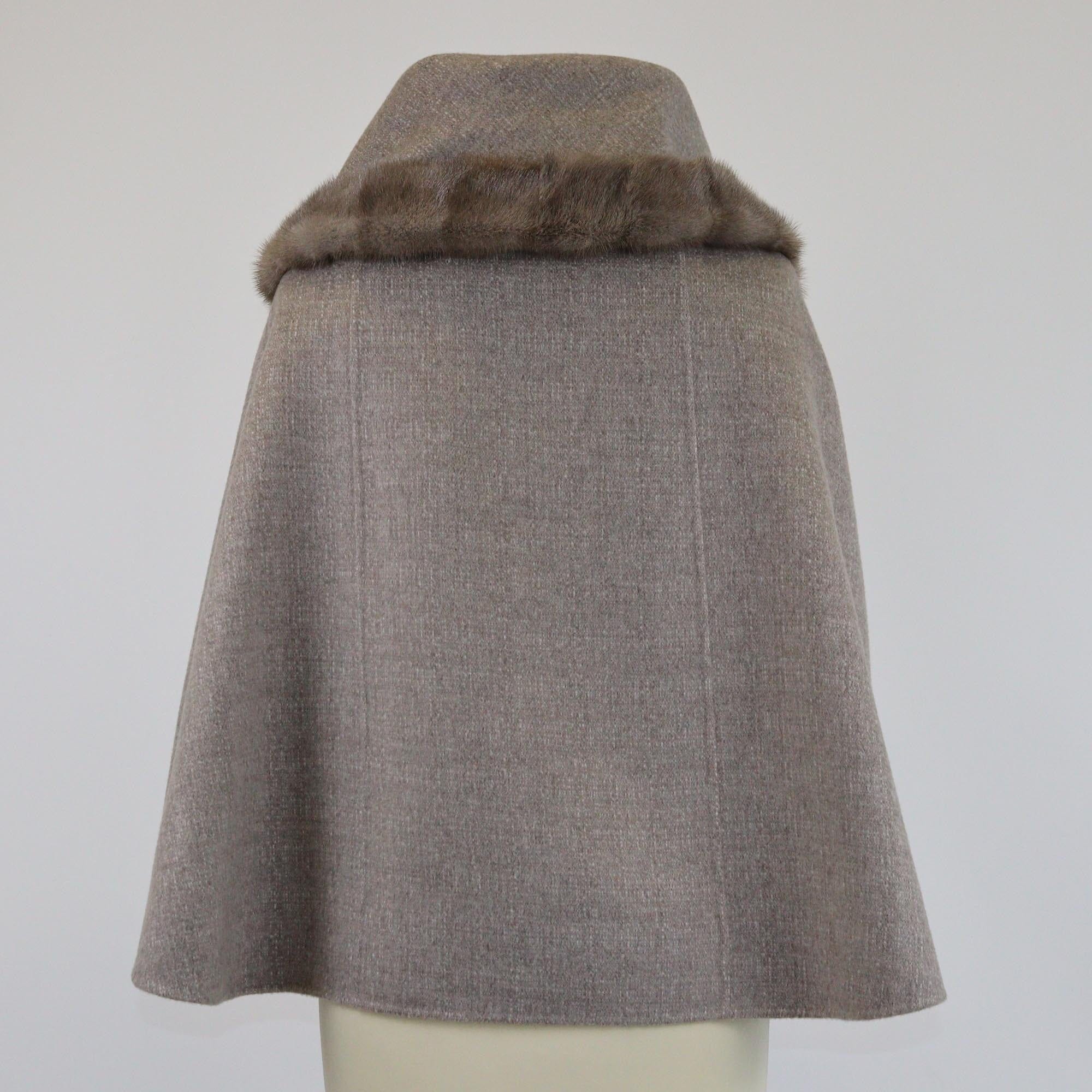 Loro Piana Grey Cashmere & Mink Fur Trimmed Cape Womens Loro Piana 