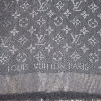 Louis Vuitton Metallic Grey Blend Silk Monogram Classic Shawl