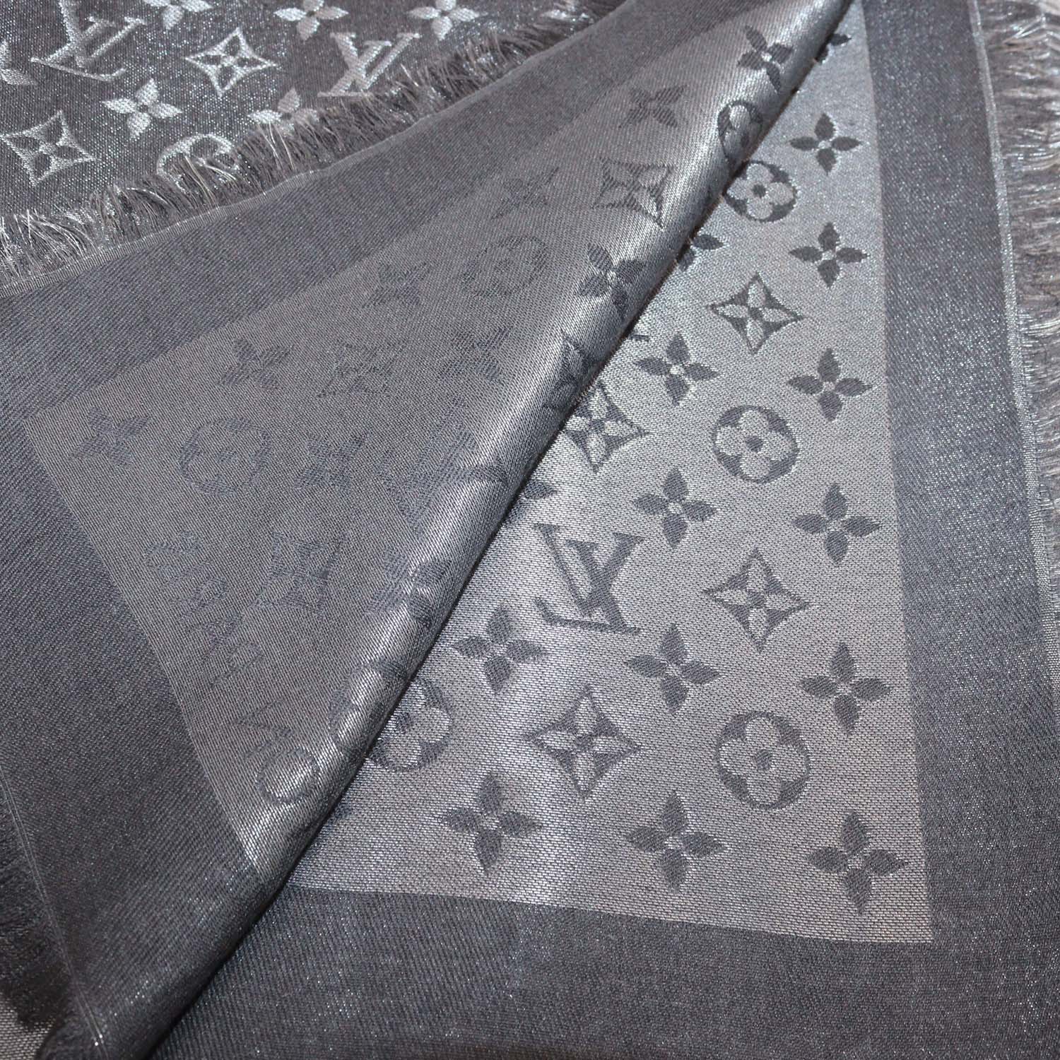 Louis Vuitton Metallic Grey Blend Silk Monogram Classic Shawl