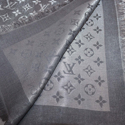 Louis Vuitton Metallic Grey Blend Silk Monogram Classic Shawl