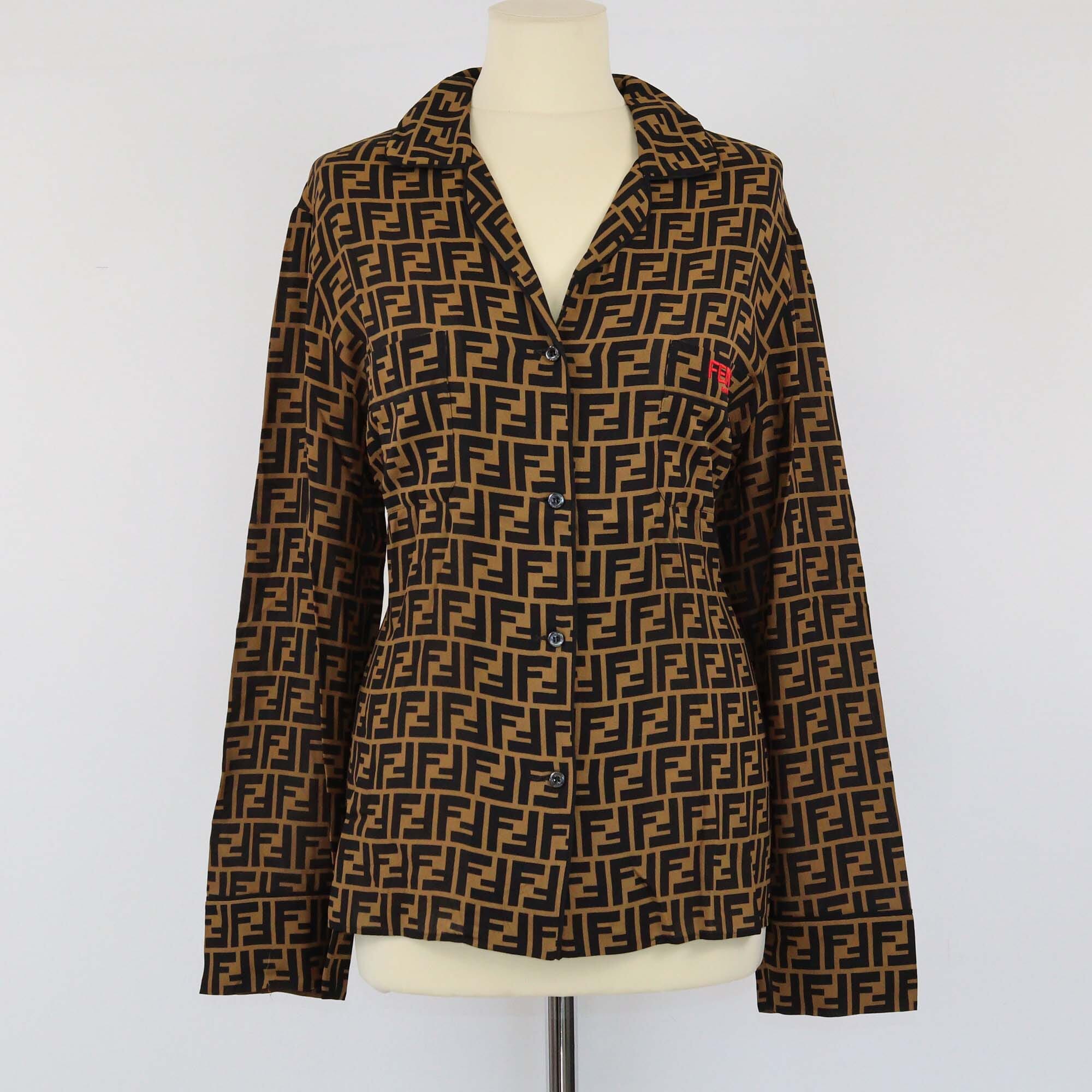 Fendi Brown FF Print Twill Shirt Womens Fendi 