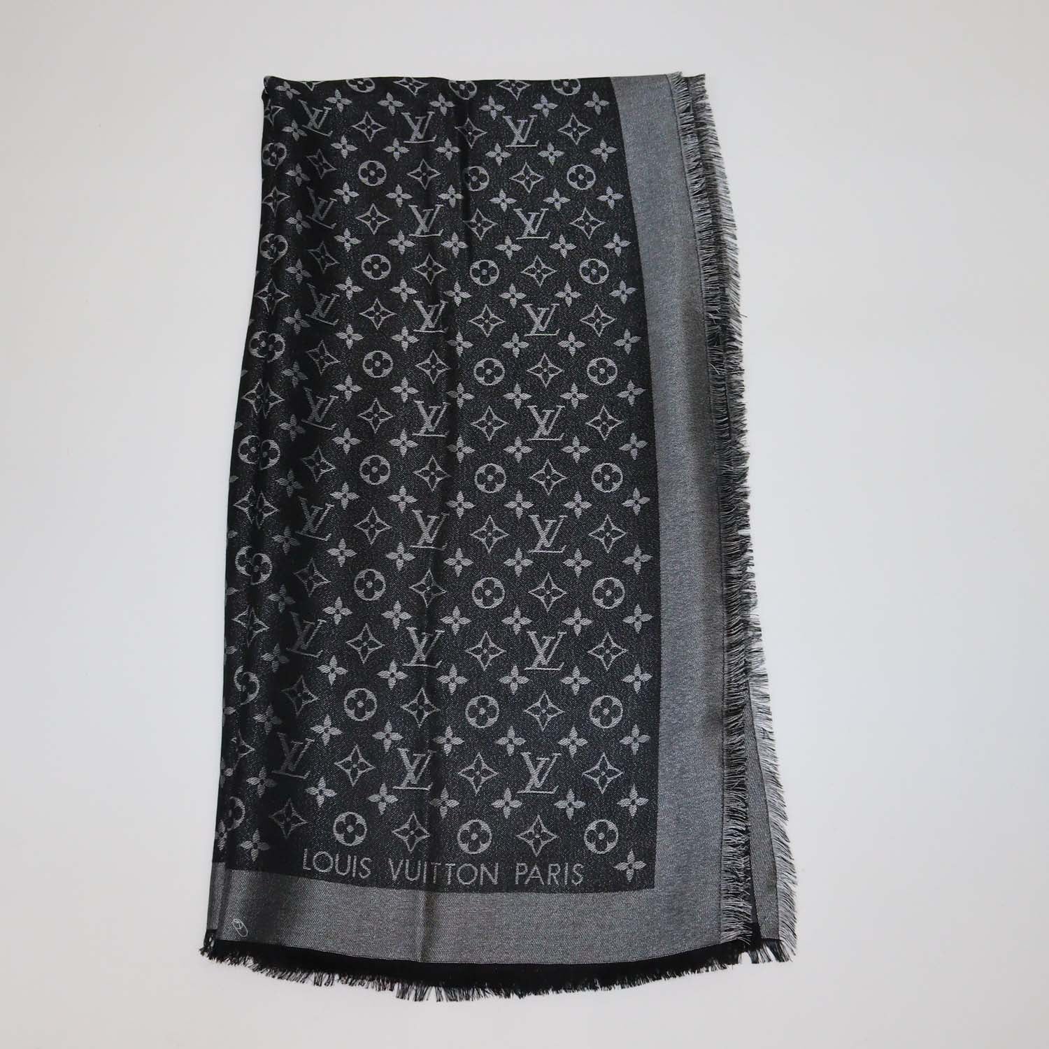 Louis Vuitton Metallic Black/Grey Blend Silk Monogram Classic Shawl