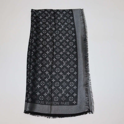 Louis Vuitton Metallic Black/Grey Blend Silk Monogram Classic Shawl