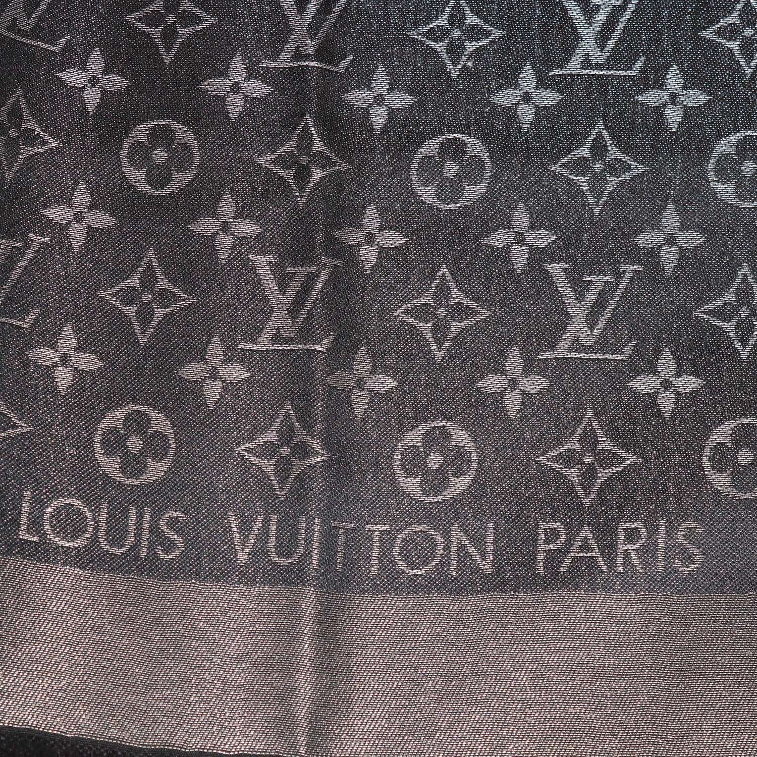 Louis Vuitton Metallic Black/Grey Blend Silk Monogram Classic Shawl