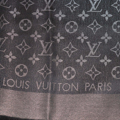 Louis Vuitton Metallic Black/Grey Blend Silk Monogram Classic Shawl