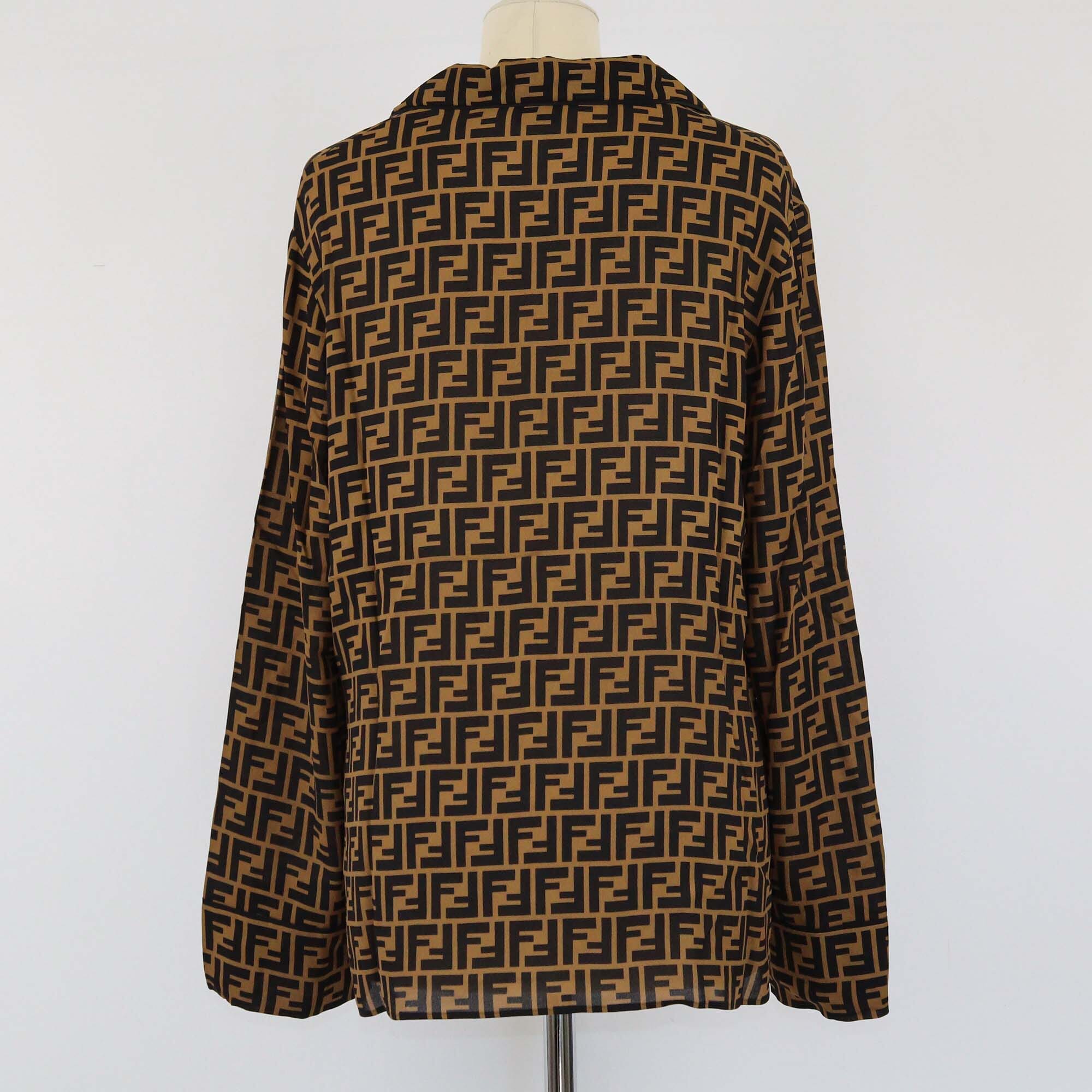 Fendi Brown FF Print Twill Shirt Womens Fendi 