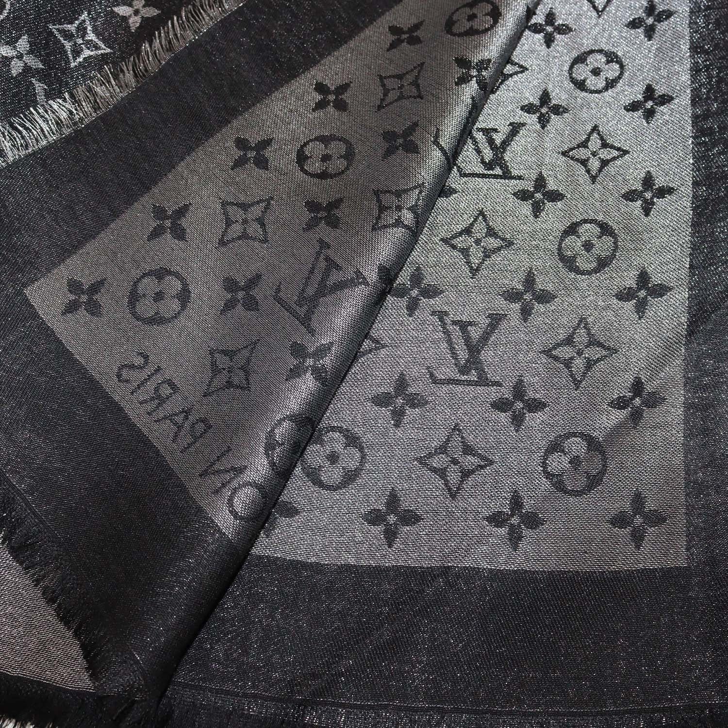 Louis Vuitton Metallic Black/Grey Blend Silk Monogram Classic Shawl