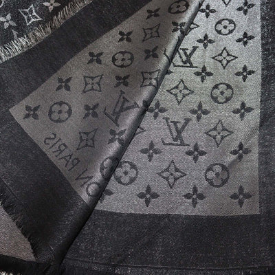 Louis Vuitton Metallic Black/Grey Blend Silk Monogram Classic Shawl
