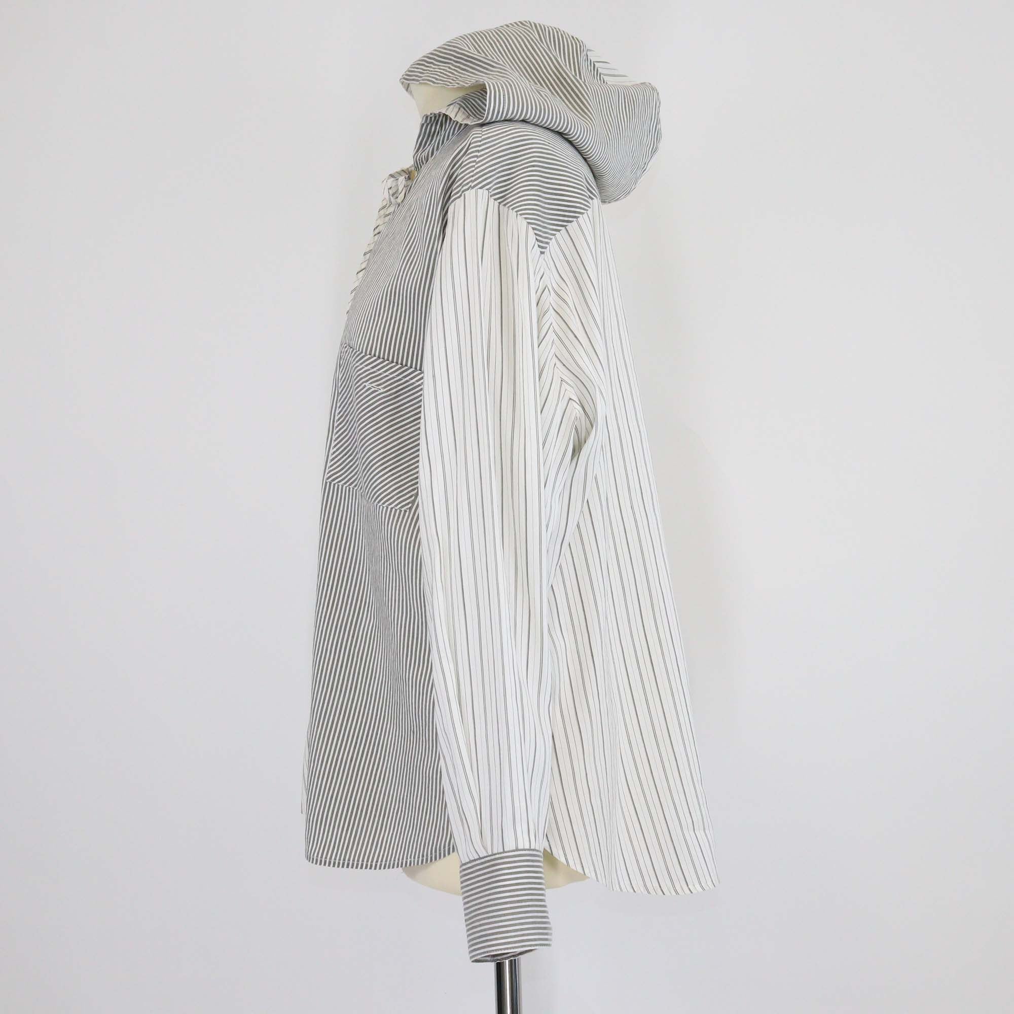 Loewe White/Grey Silk Blended Hooded Long Sleeve Shirt