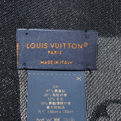 Louis Vuitton Metallic Black/Grey Blend Silk Monogram Classic Shawl