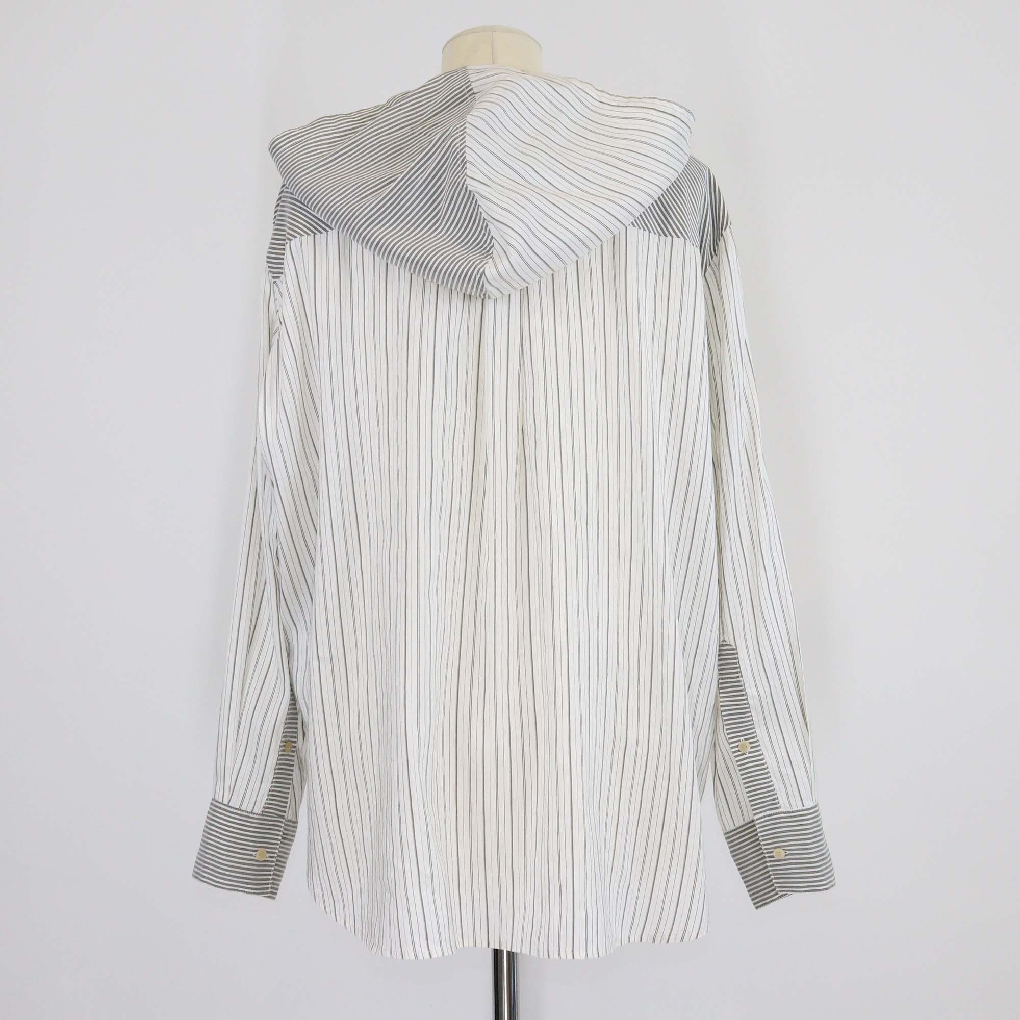 Loewe White/Grey Silk Blended Hooded Long Sleeve Shirt