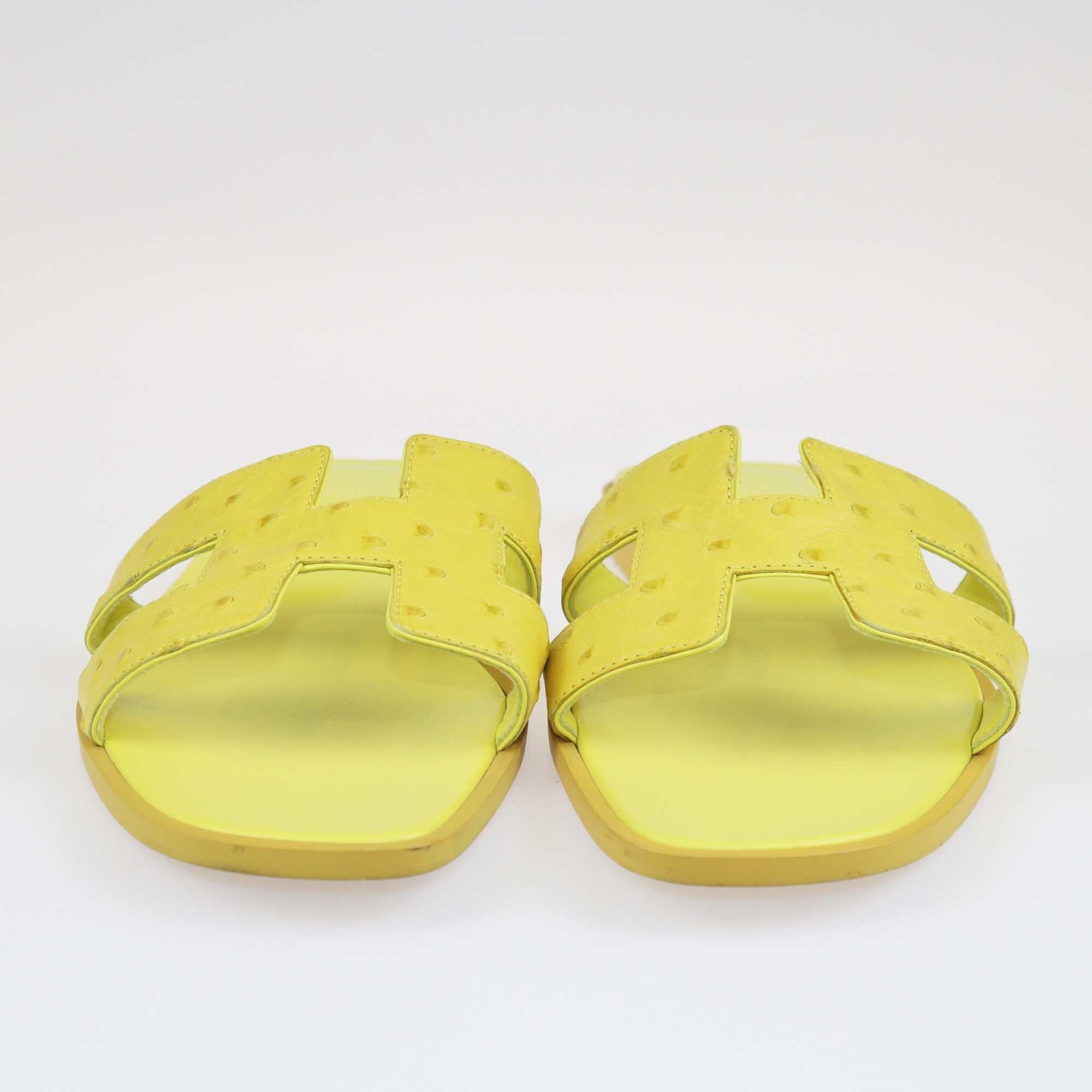 Hermes Yellow Ostrich Oran Flats Sandals Shoes Hermes 