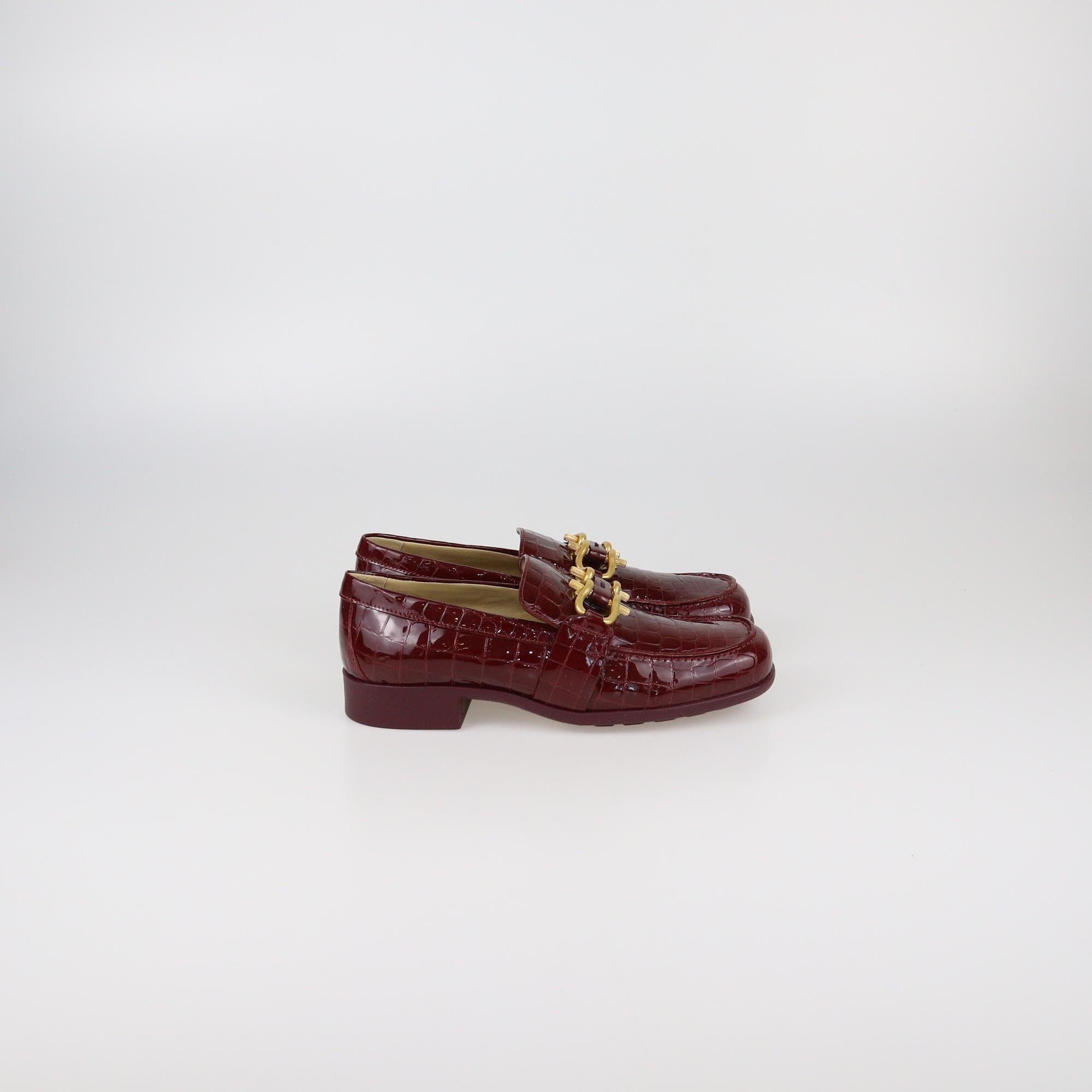 Bottega Veneta Red Croc Embossed Patent Monsieur Loafer Womens Bottega Veneta 