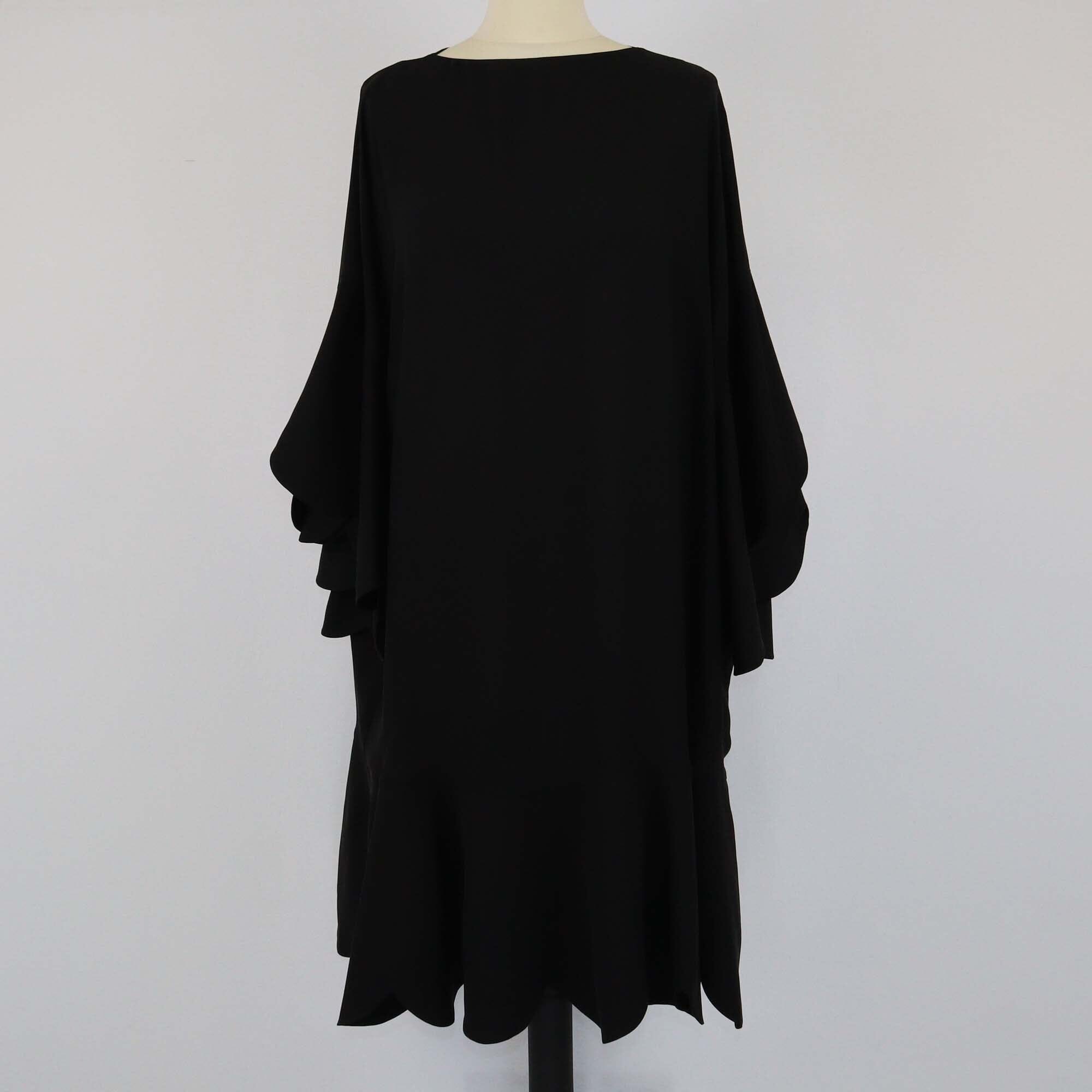 Valentino Black Crew Neck Ruffle Midi Dress Womens Valentino 