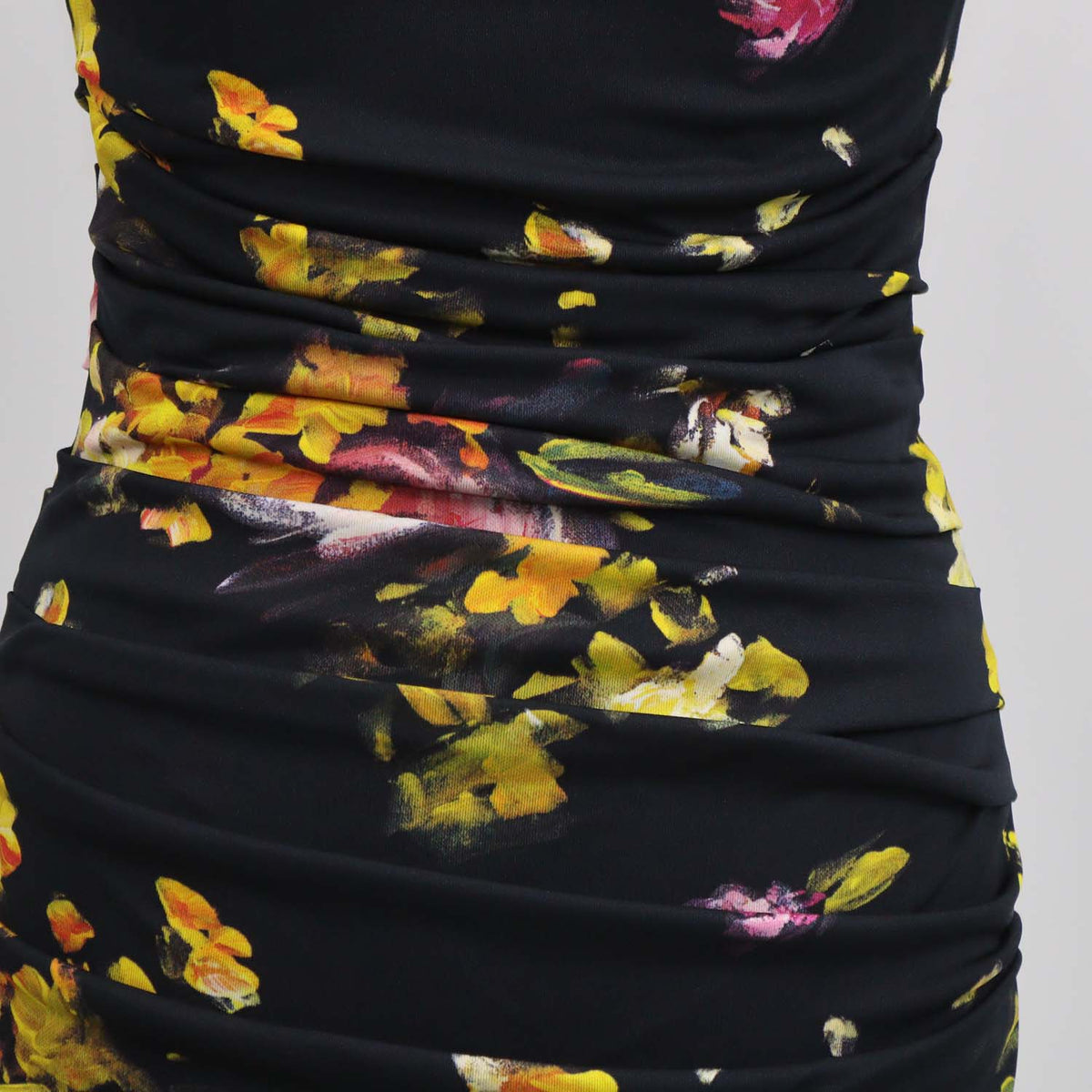 Dolce & Gabbana Black,Multicolor Viscose Floral Print Sleeveless Gathered Dress
