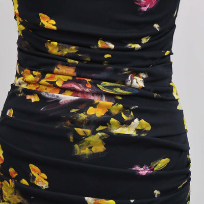 Dolce & Gabbana Black,Multicolor Viscose Floral Print Sleeveless Gathered Dress