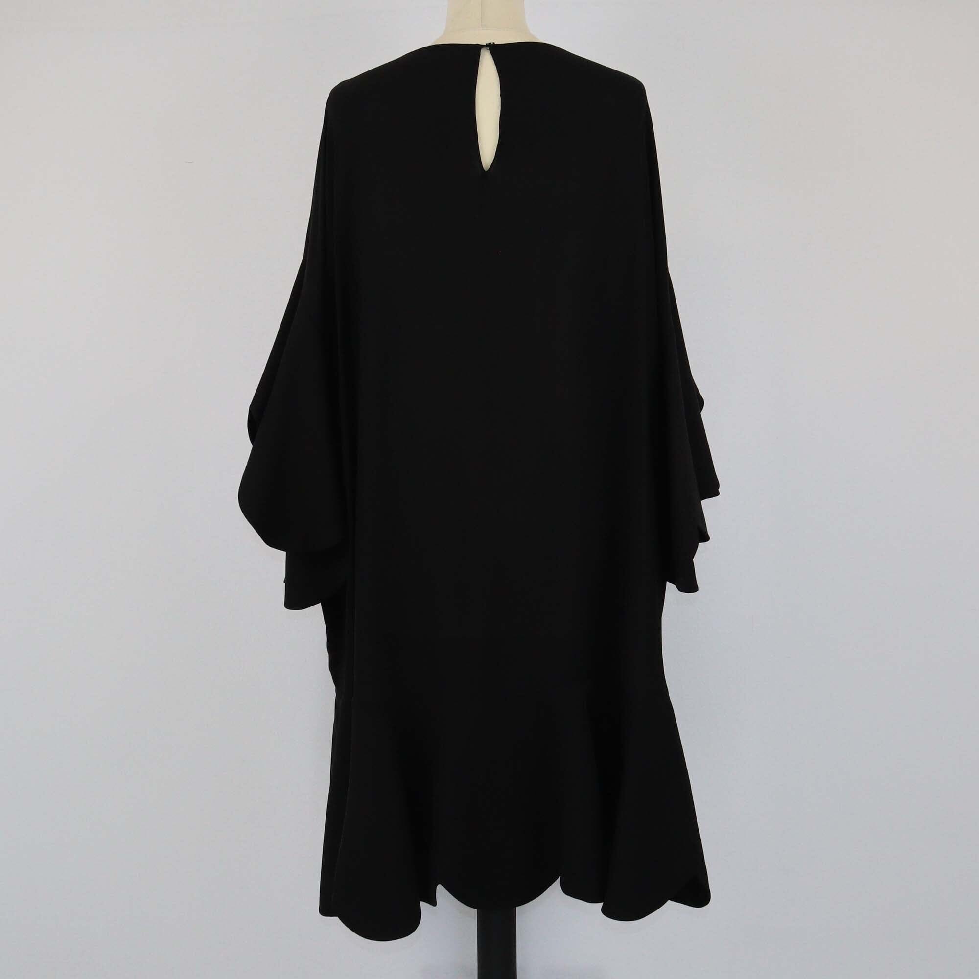 Valentino Black Crew Neck Ruffle Midi Dress Womens Valentino 