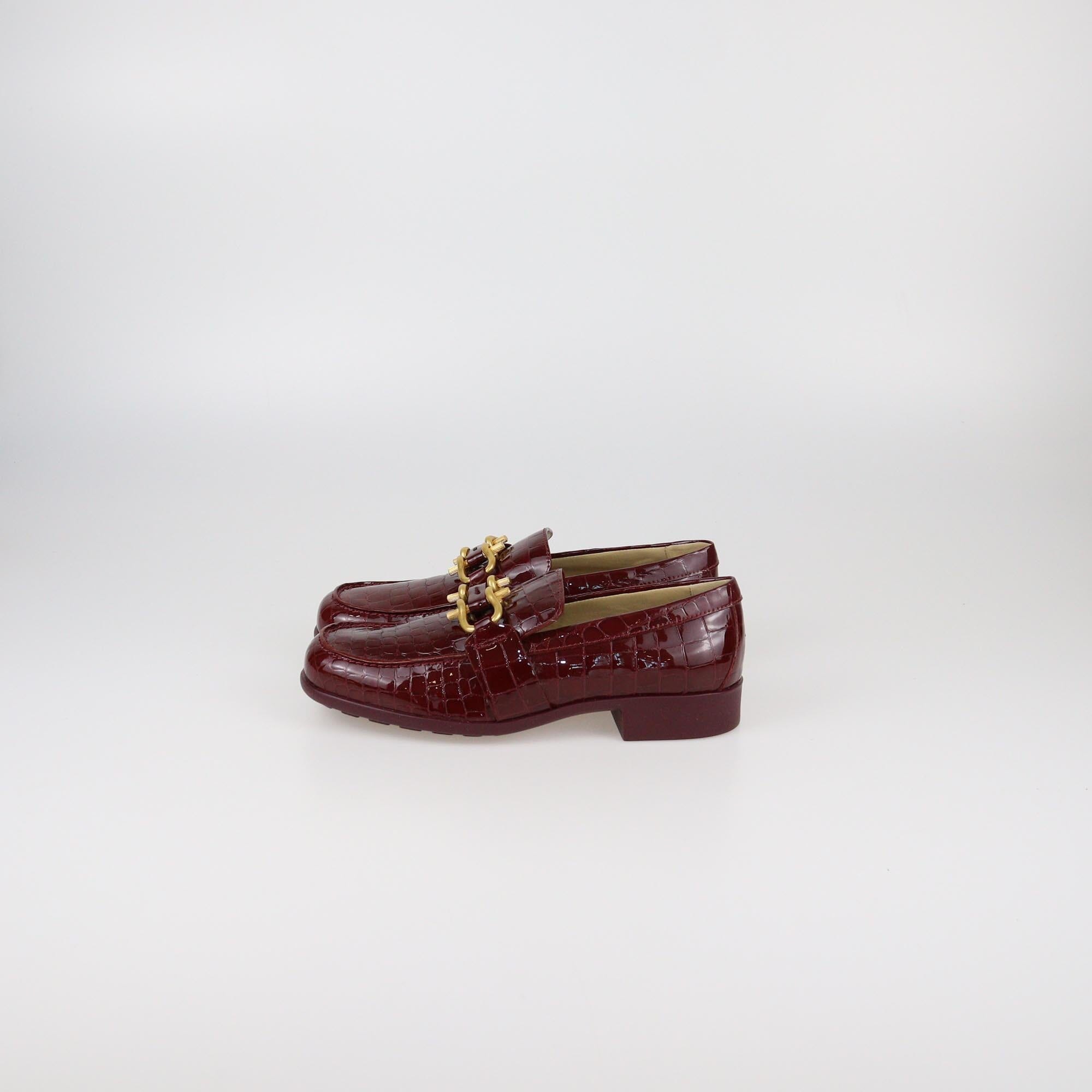 Bottega Veneta Red Croc Embossed Patent Monsieur Loafer Womens Bottega Veneta 