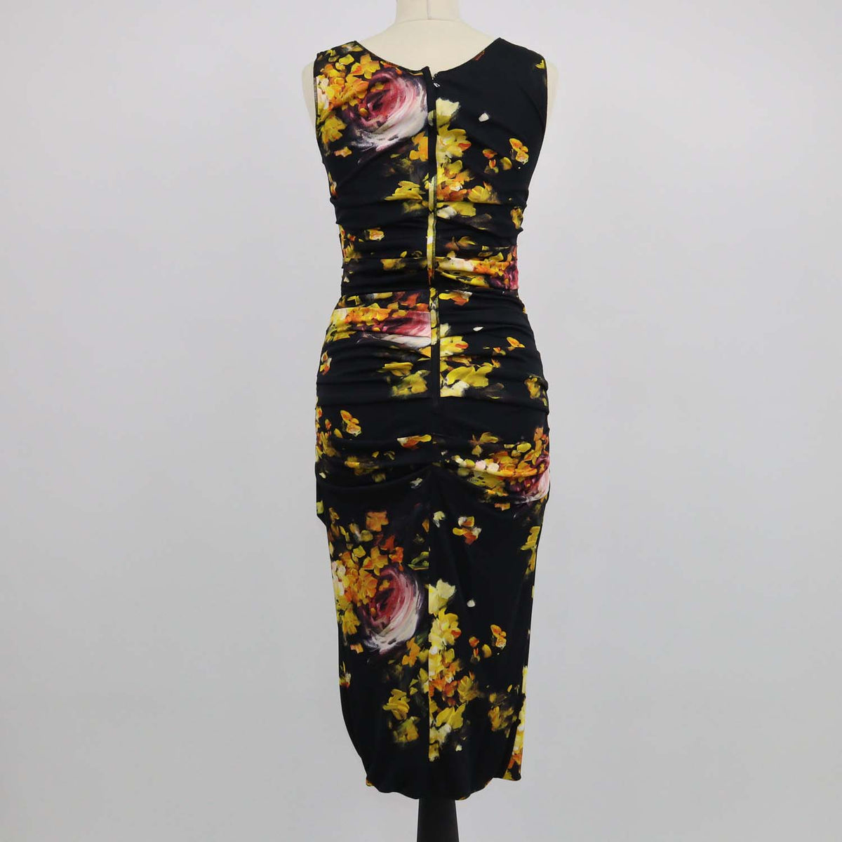 Dolce & Gabbana Black,Multicolor Viscose Floral Print Sleeveless Gathered Dress
