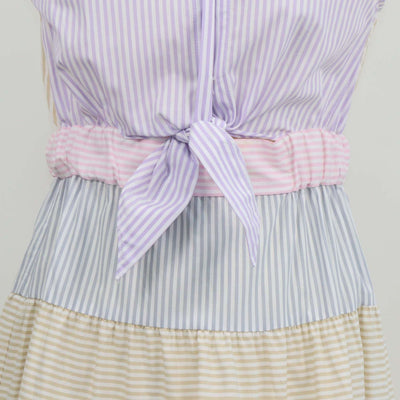 Sandro Multicolor Cotton Striped Tiered Poplin Maxi Shirt Dress