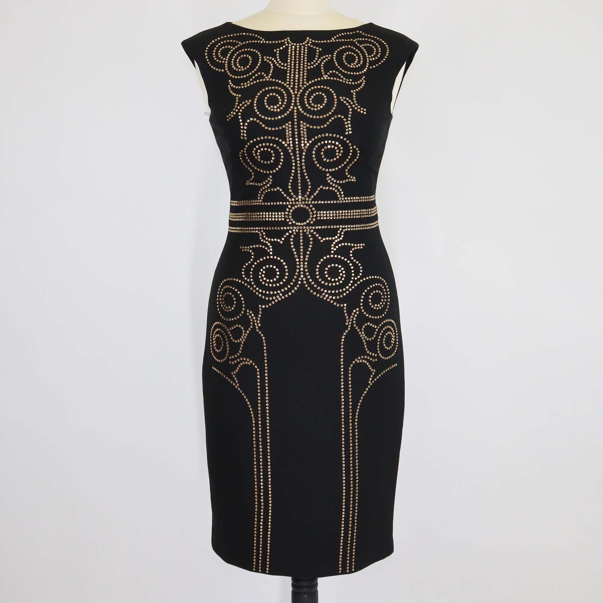 Versace Collection Black Crystal Embellished Sleeveless Mini Dress
