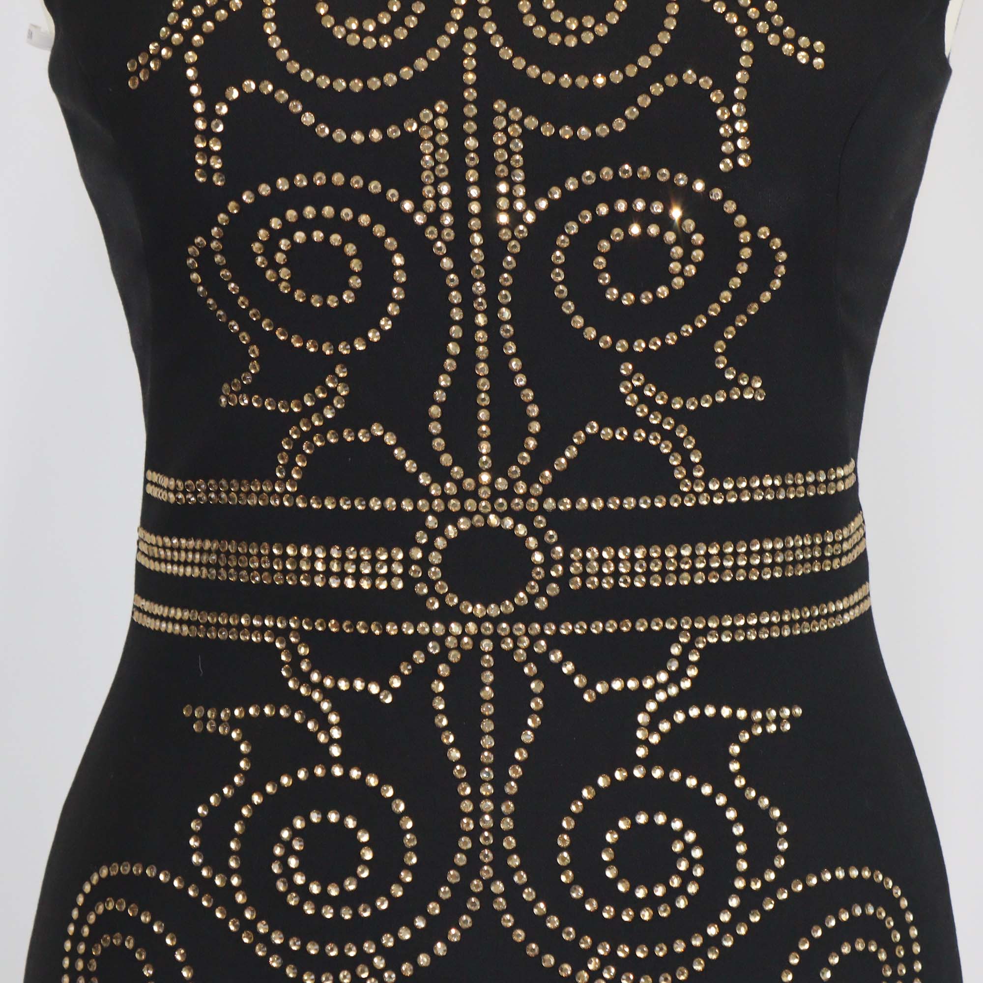 Versace Collection Black Crystal Embellished Sleeveless Mini Dress