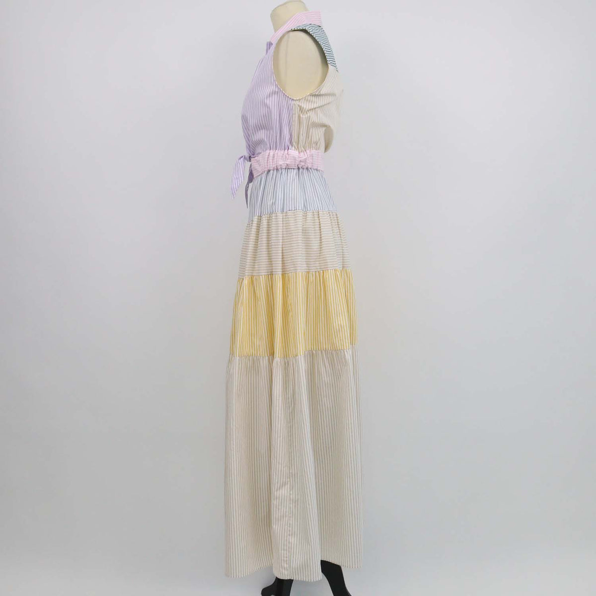 Sandro Multicolor Cotton Striped Tiered Poplin Maxi Shirt Dress