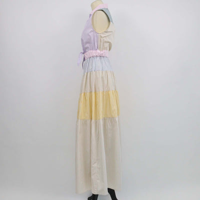 Sandro Multicolor Cotton Striped Tiered Poplin Maxi Shirt Dress