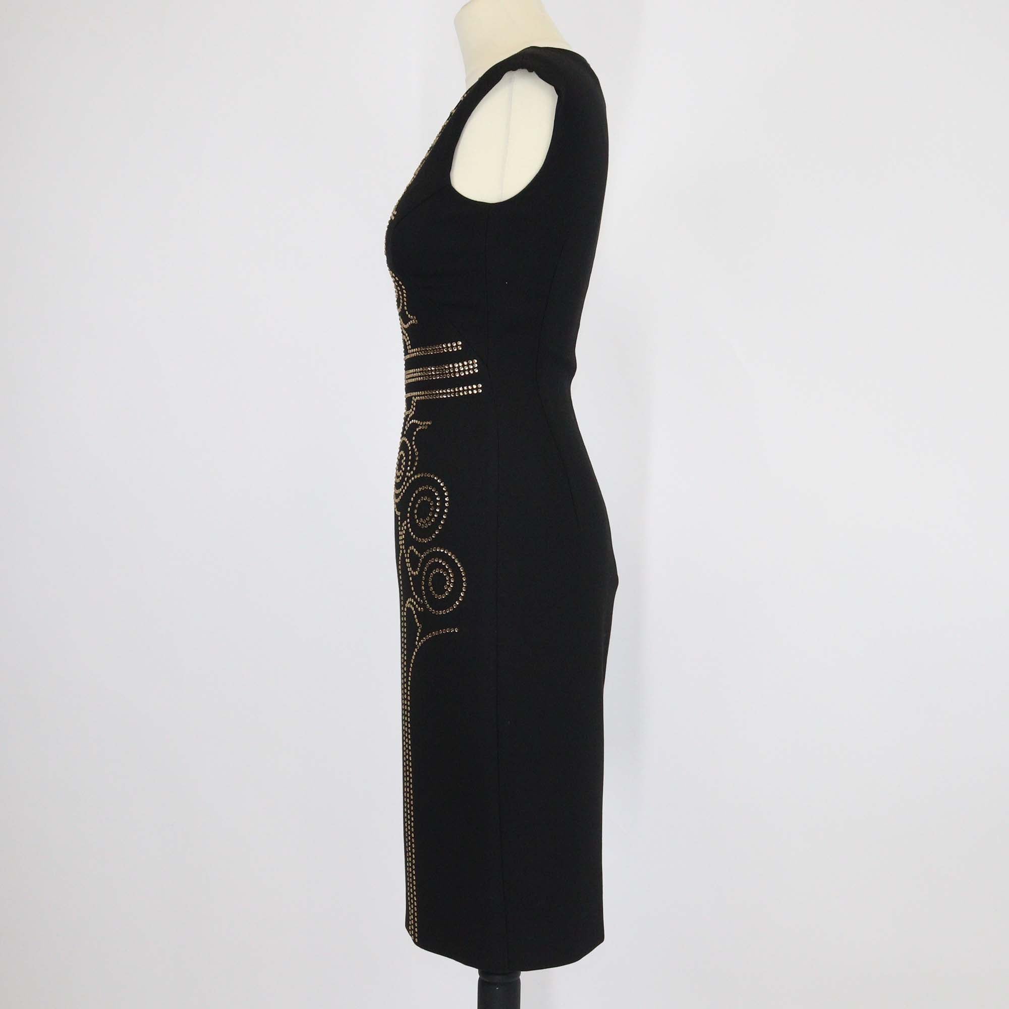 Versace Collection Black Crystal Embellished Sleeveless Mini Dress