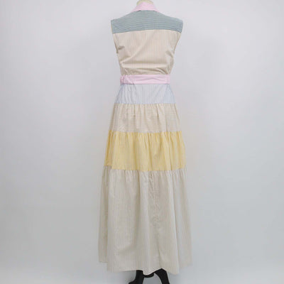 Sandro Multicolor Cotton Striped Tiered Poplin Maxi Shirt Dress