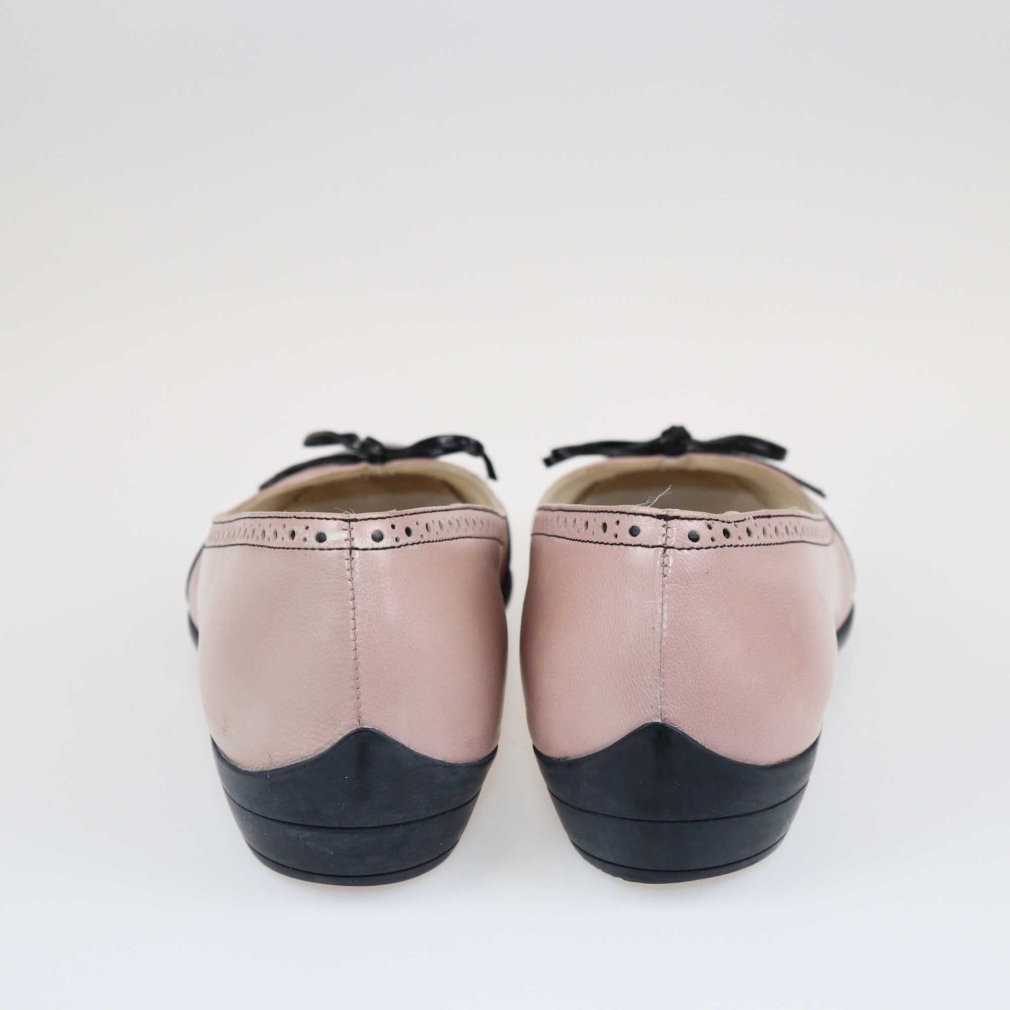 Salvatore Ferragamo Pink/Black Bow Ballet Flats Shoes Salvatore Ferragamo 