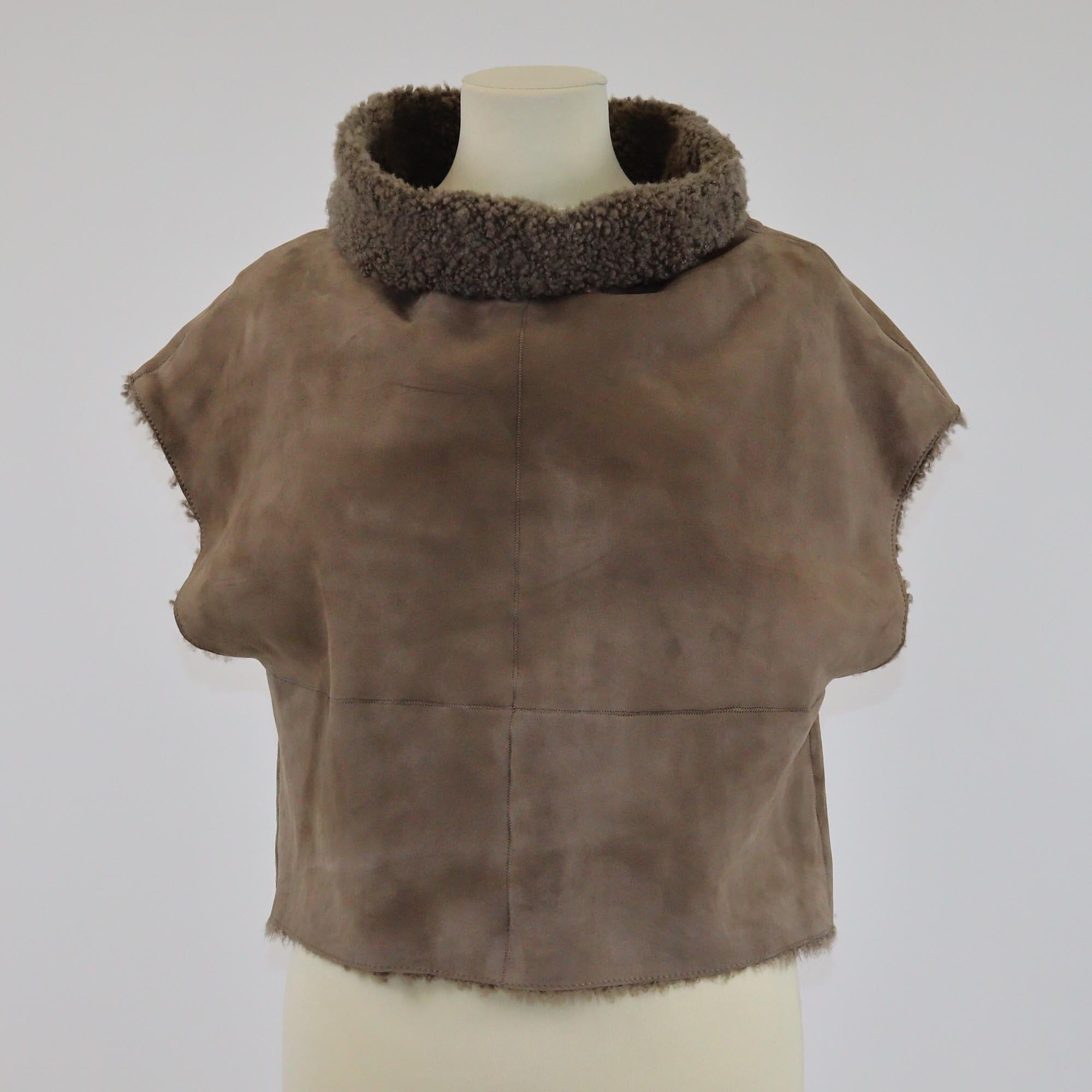 Brunello Cucinelli Brown Suede Sheeling Sleeveless Top Womens Brunello Cucinelli 