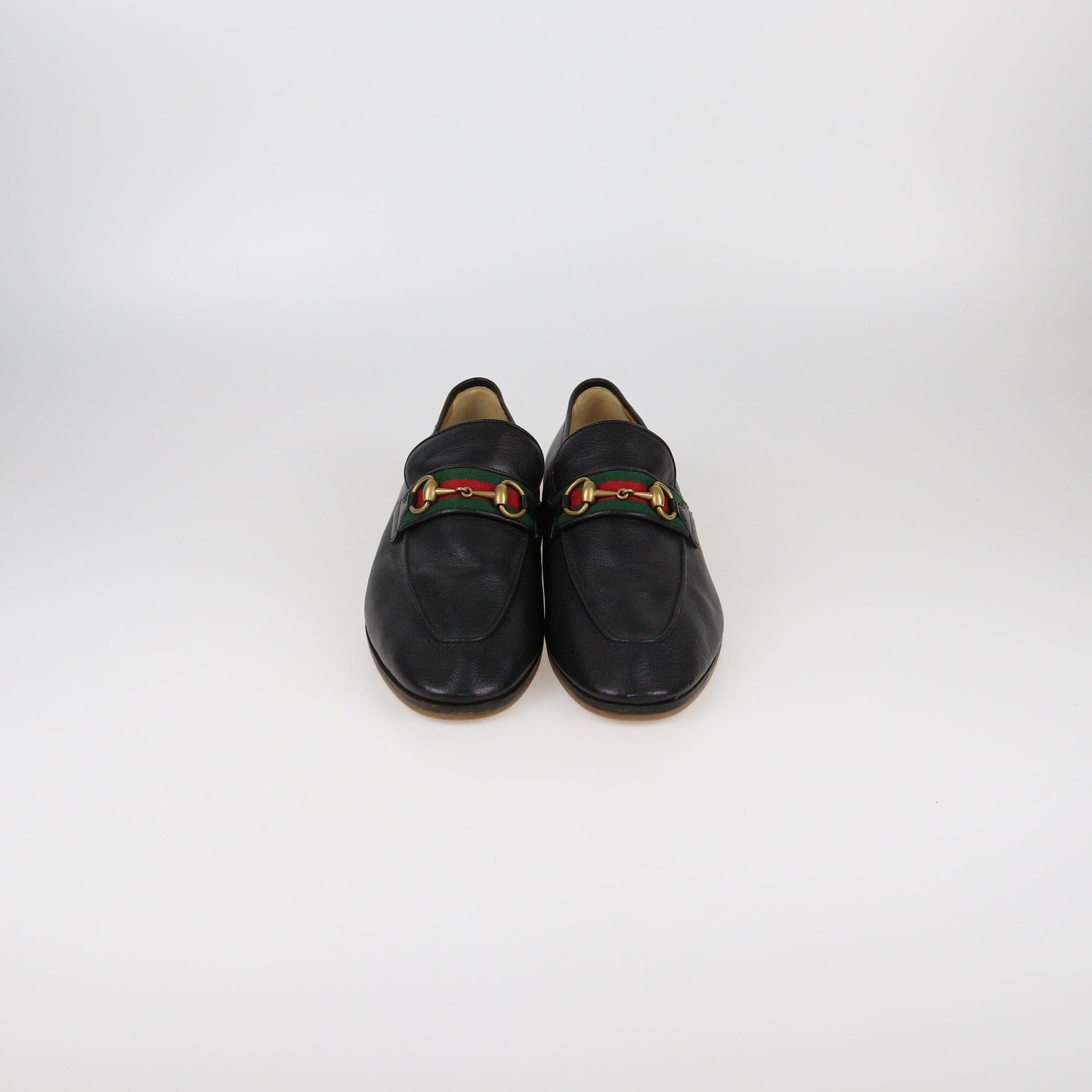 Gucci Black Horsebit Web Detail Slip On Loafers Womens Gucci 