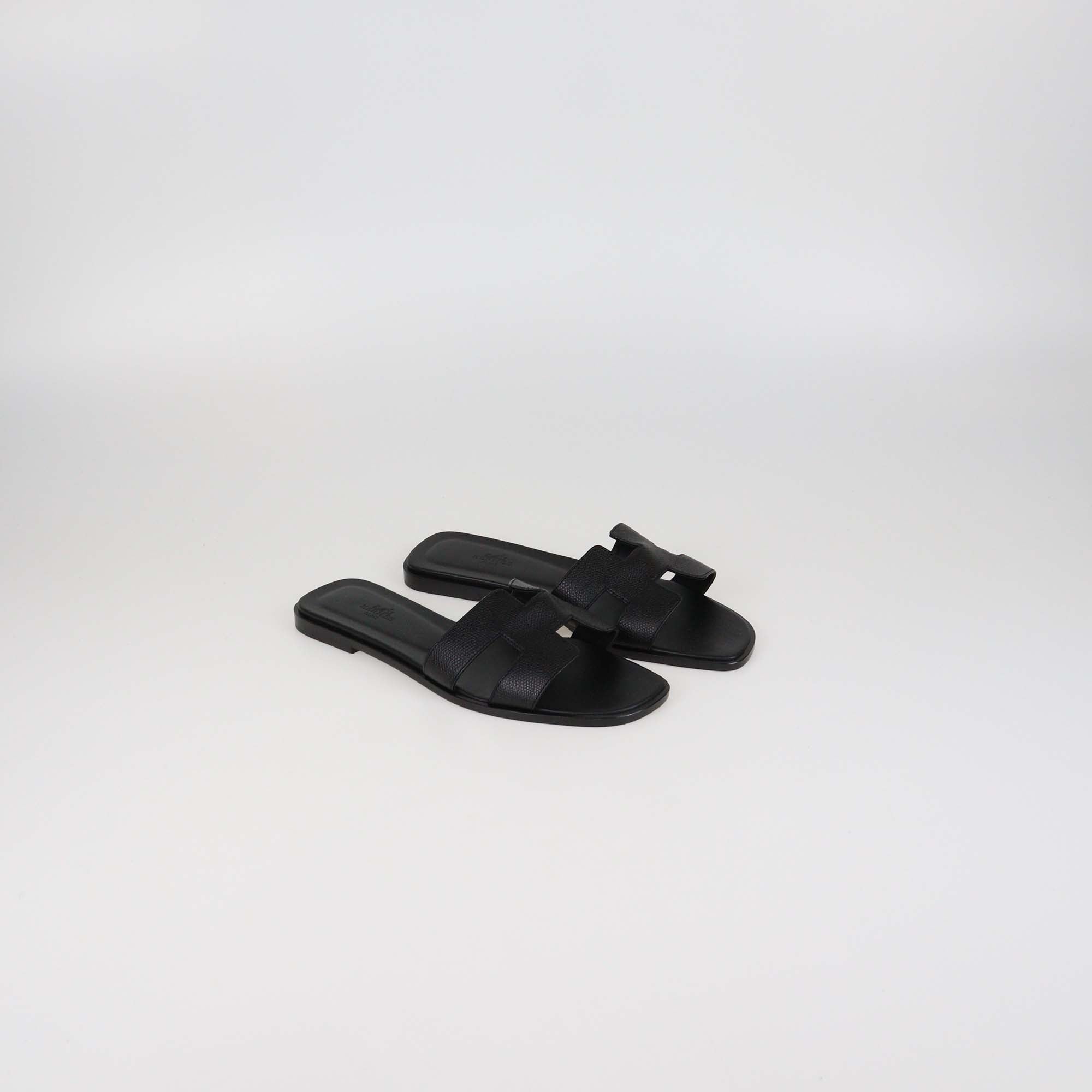 Hermes Black Epsom Leather Oran Sandals