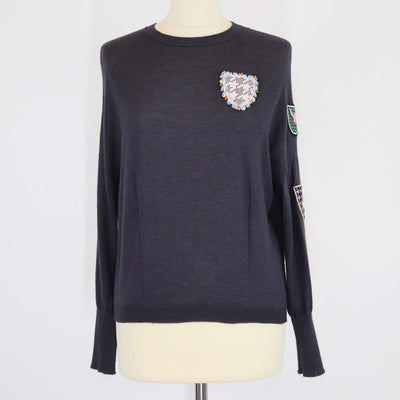 Christian Dior Navy Blue Blend Cashmere Patches Detail Sweatshirt