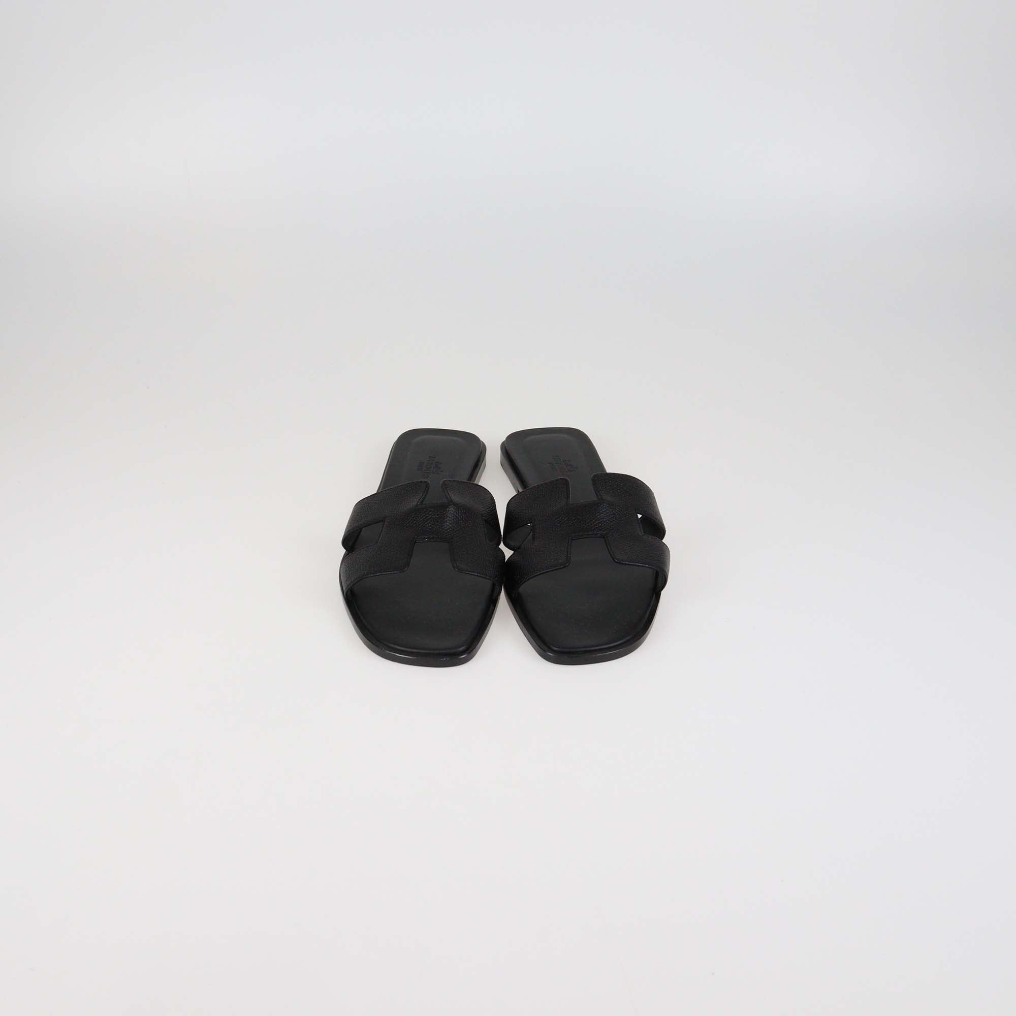 Hermes Black Epsom Leather Oran Sandals