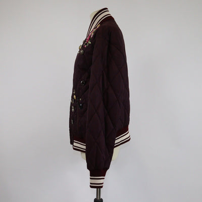 Dolce & Gabbana Maroon Quilted Embroidered Button Studded Bomber Jacket Womens Dolce & Gabbana 